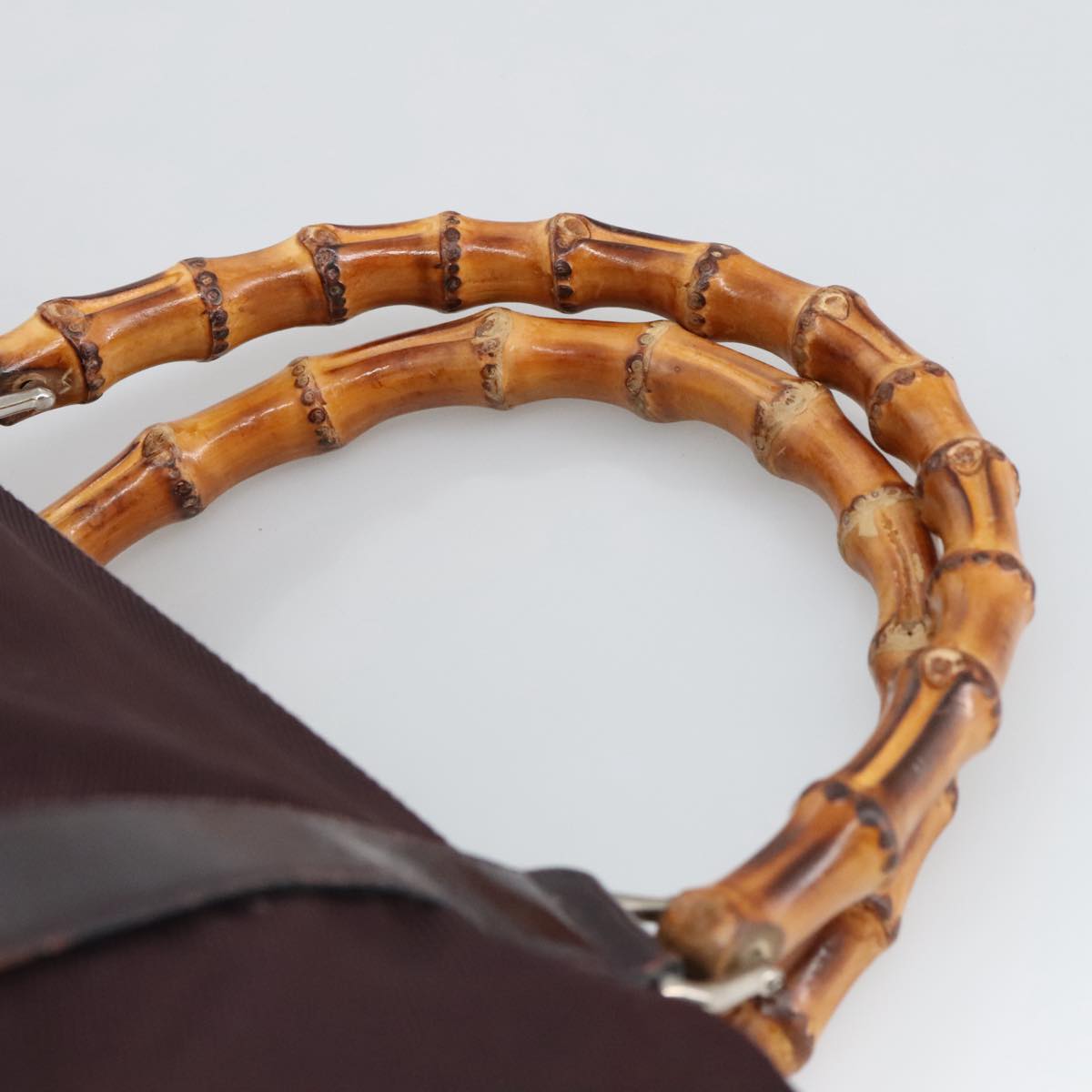 GUCCI Bamboo Hand Bag Nylon Brown Silver 002 2854 0412 5 Auth bs20650