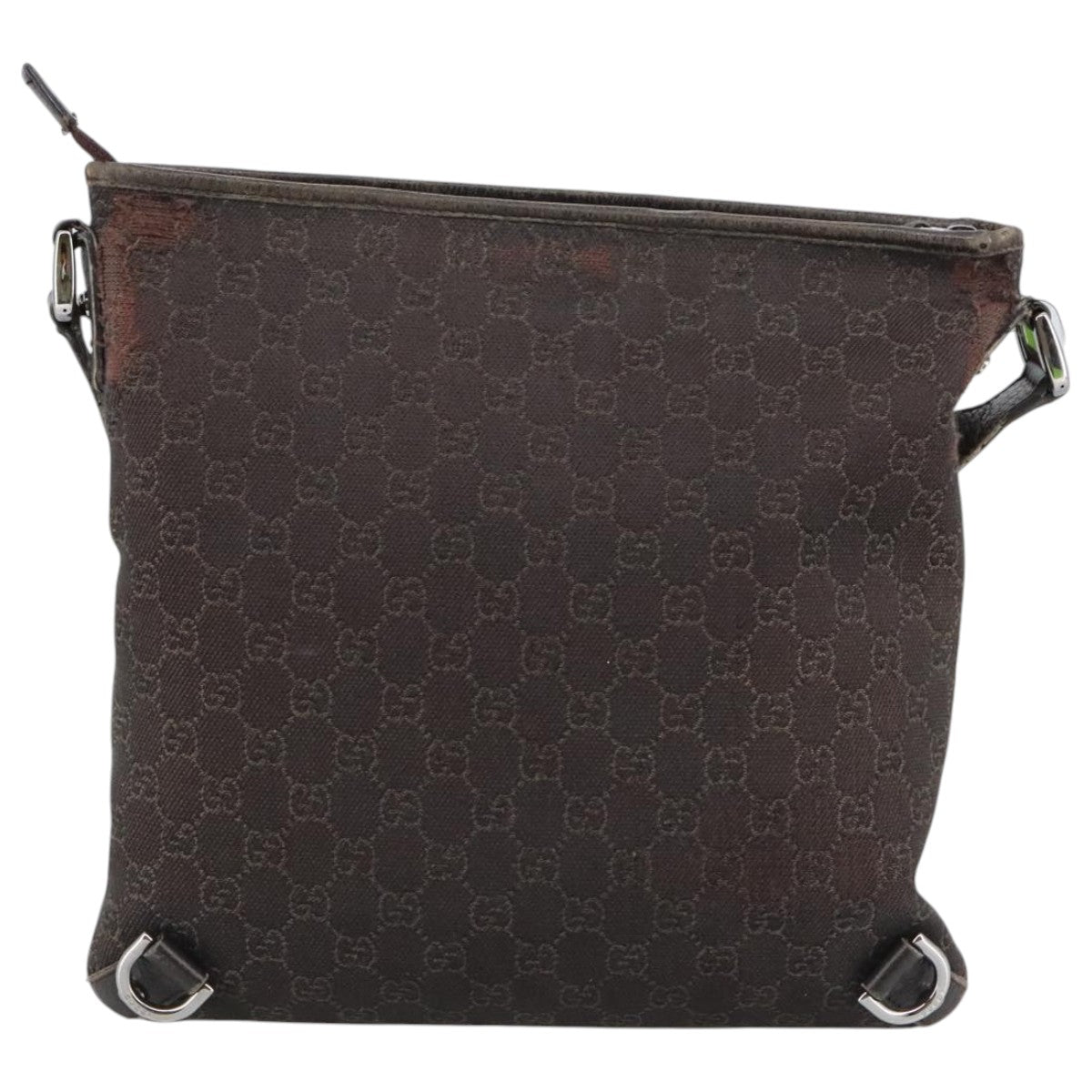 GUCCI GG Canvas Abbey Shoulder Bag Outlet Dark Brown Silver 268642 Auth bs20652