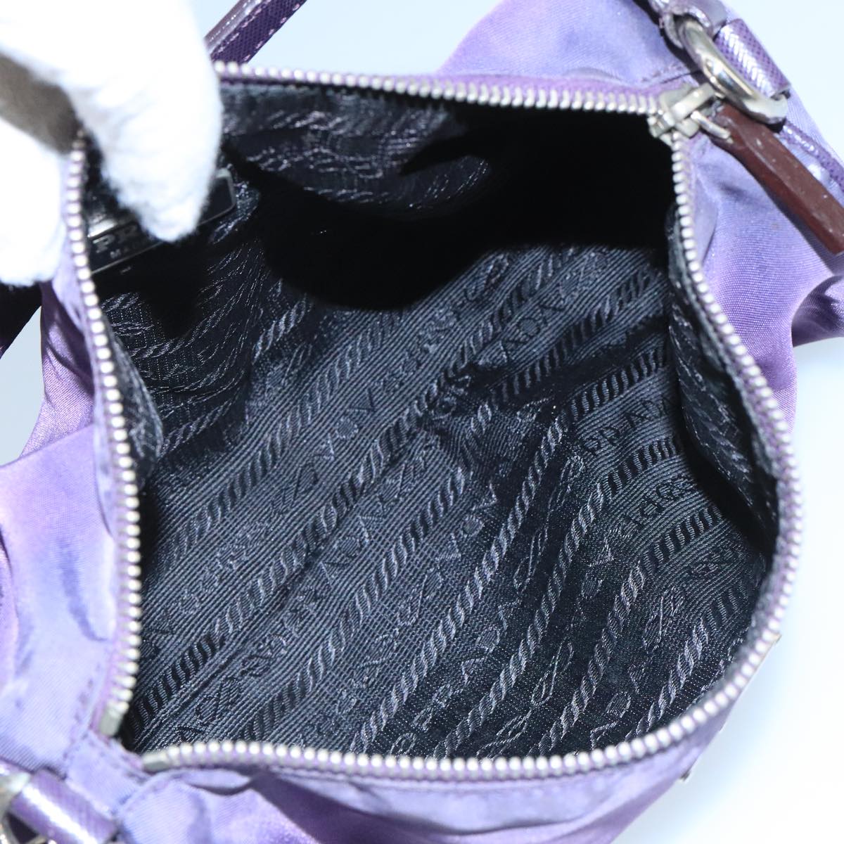 PRADA Accessory Pouch Nylon Purple Silver Auth bs20664
