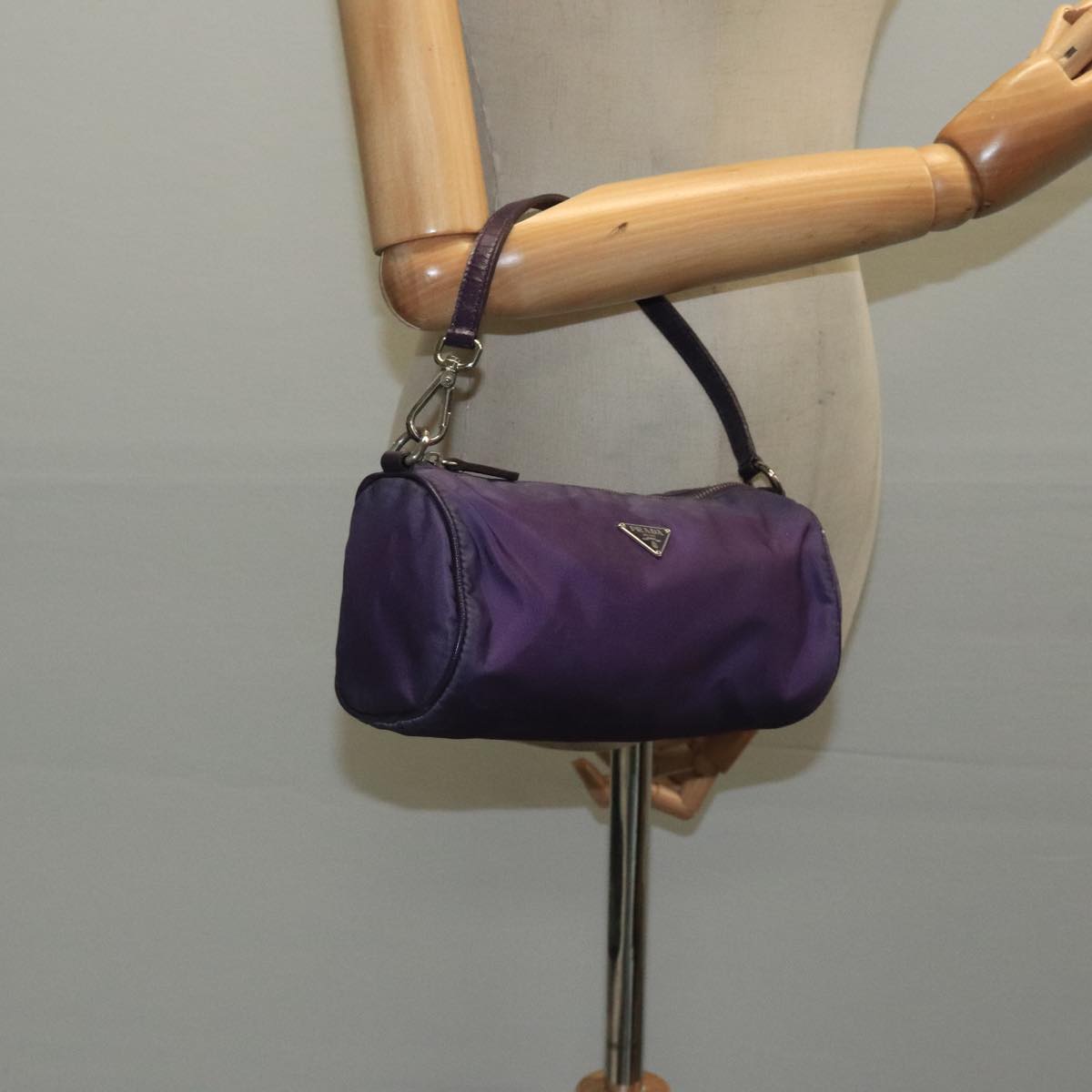 PRADA Accessory Pouch Nylon Purple Silver Auth bs20664