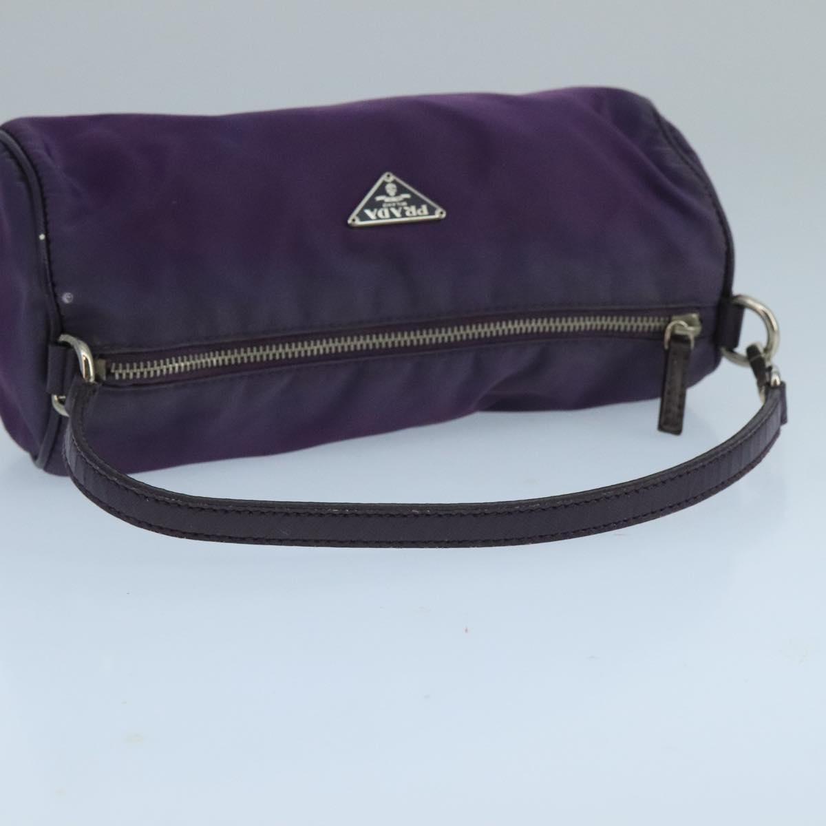PRADA Accessory Pouch Nylon Purple Silver Auth bs20664
