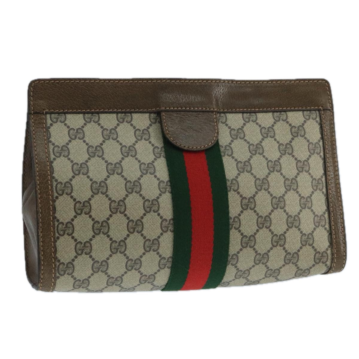 GUCCI GG Supreme Web Sherry Line Clutch Bag PVC Beige 001 014 2125 Auth bs20684