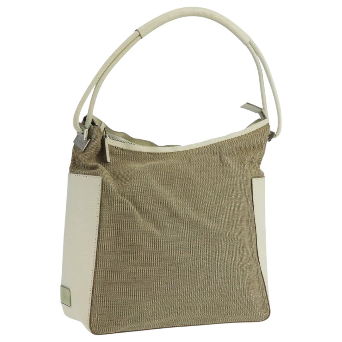 GUCCI Shoulder Bag Canvas Leather Beige White Silver 0013766 Auth bs20687