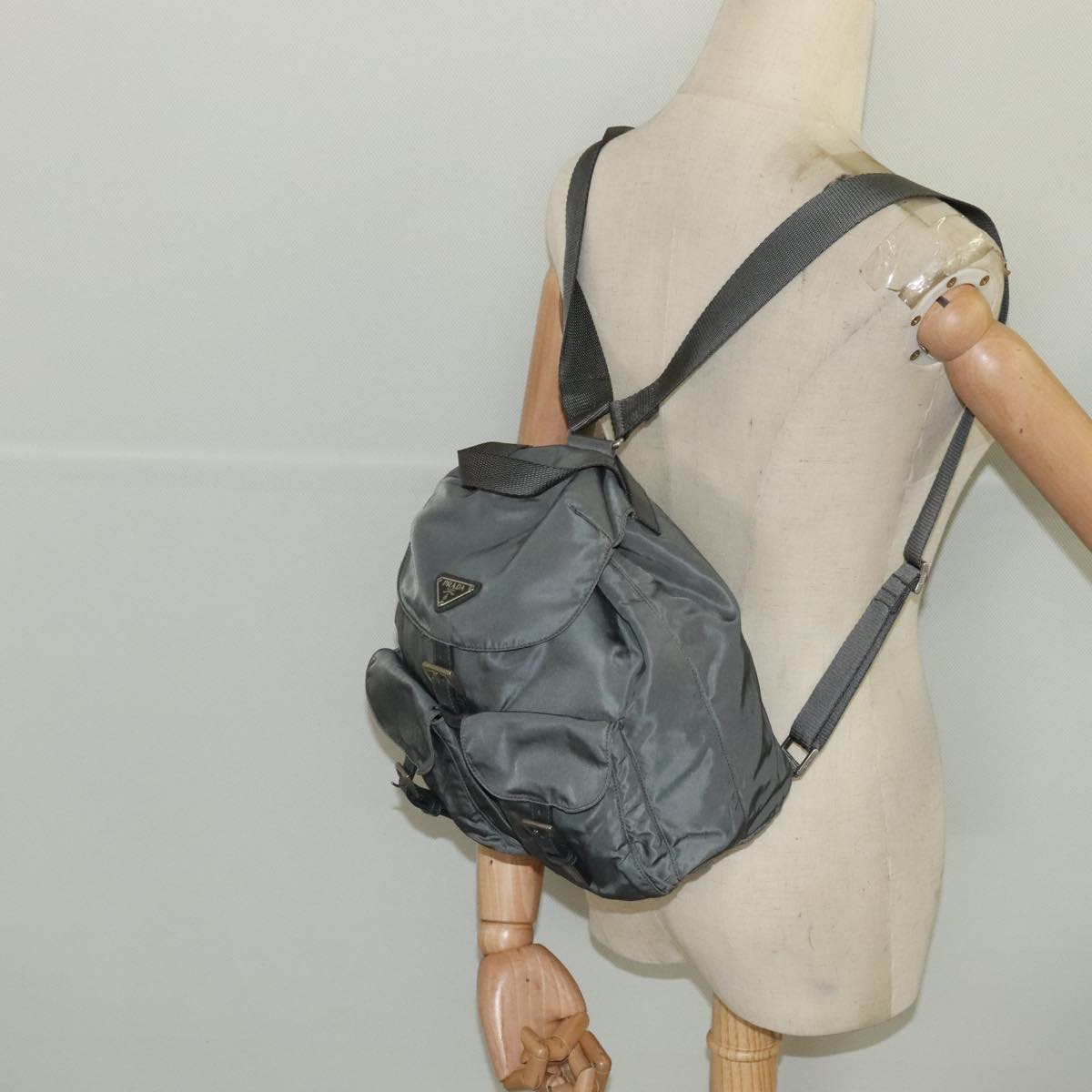 PRADA Backpack Nylon Gray Silver Auth bs20700