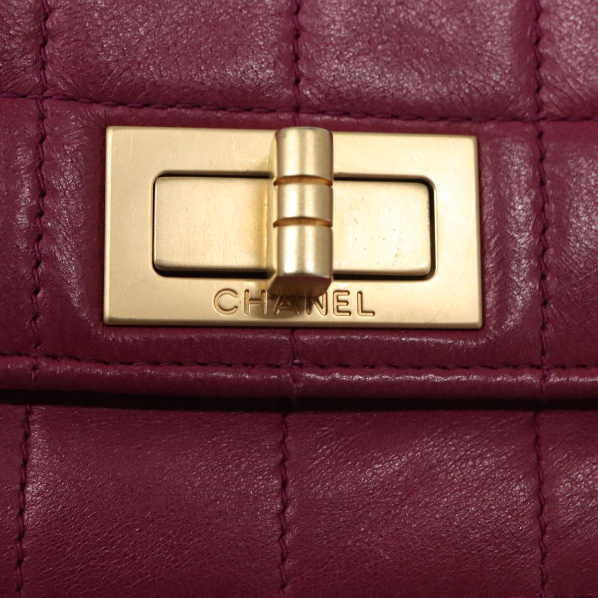 CHANEL Choco Bar Chain Hand Bag Lamb Skin Purple Pink CC Auth bs20703