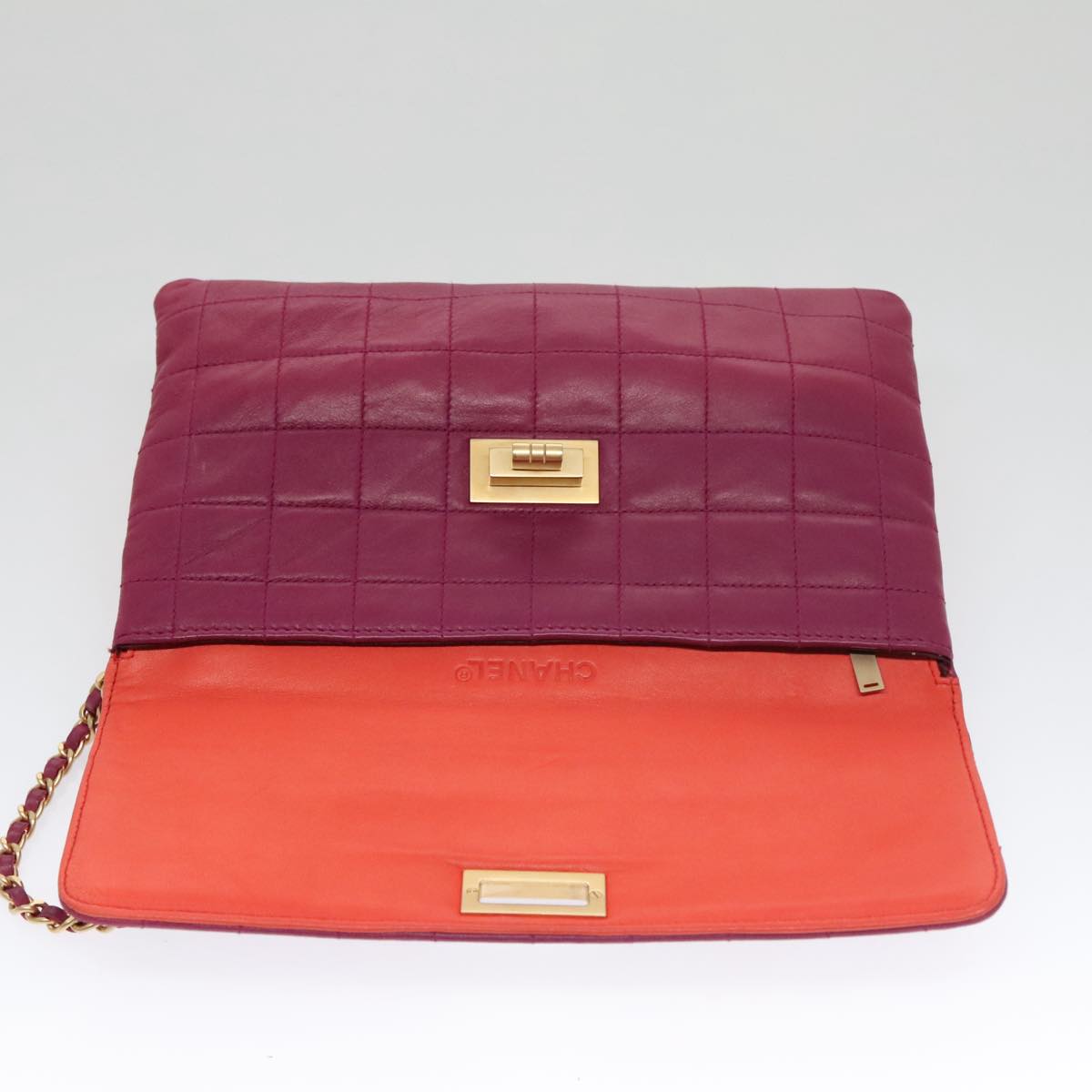 CHANEL Choco Bar Chain Hand Bag Lamb Skin Purple Pink CC Auth bs20703