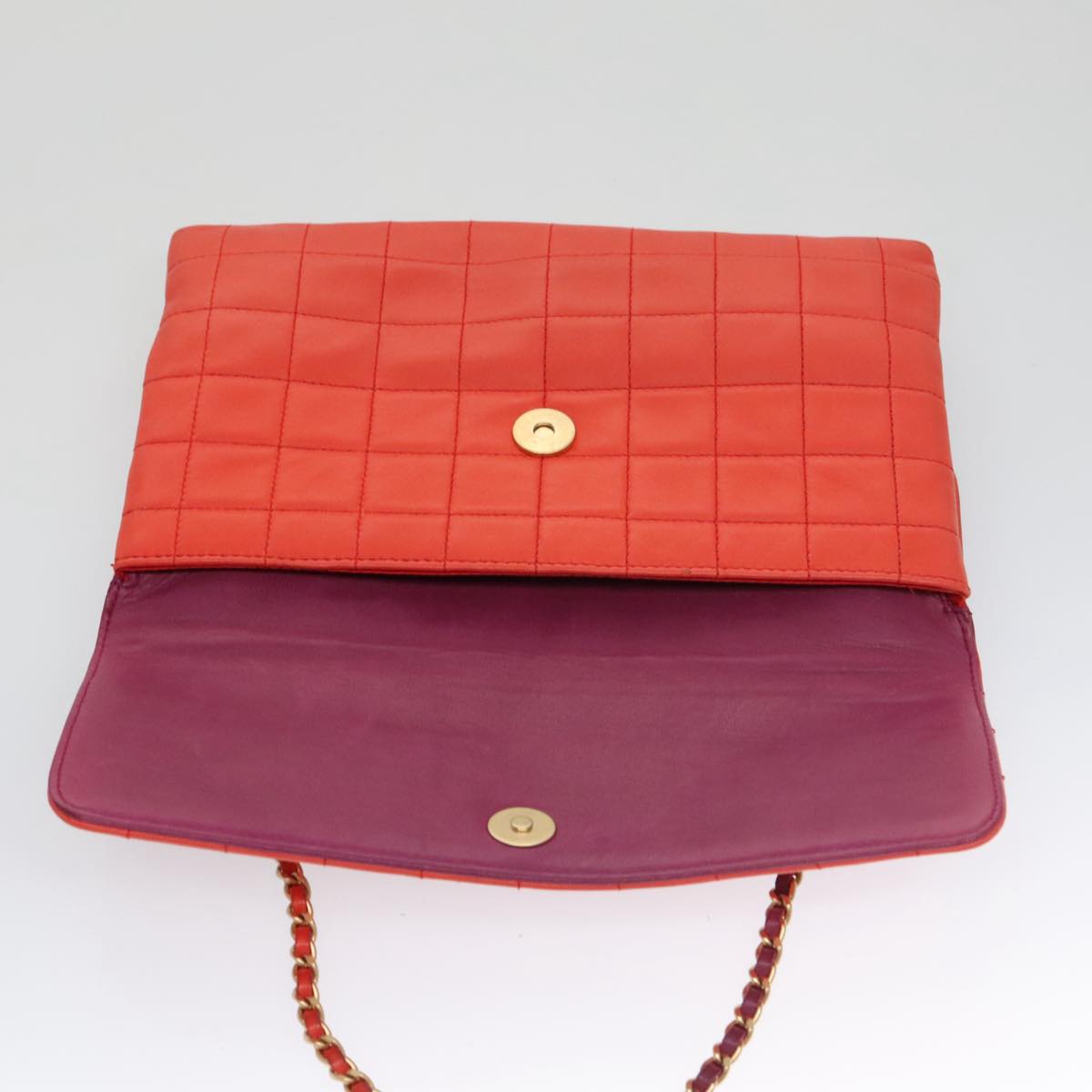 CHANEL Choco Bar Chain Hand Bag Lamb Skin Purple Pink CC Auth bs20703