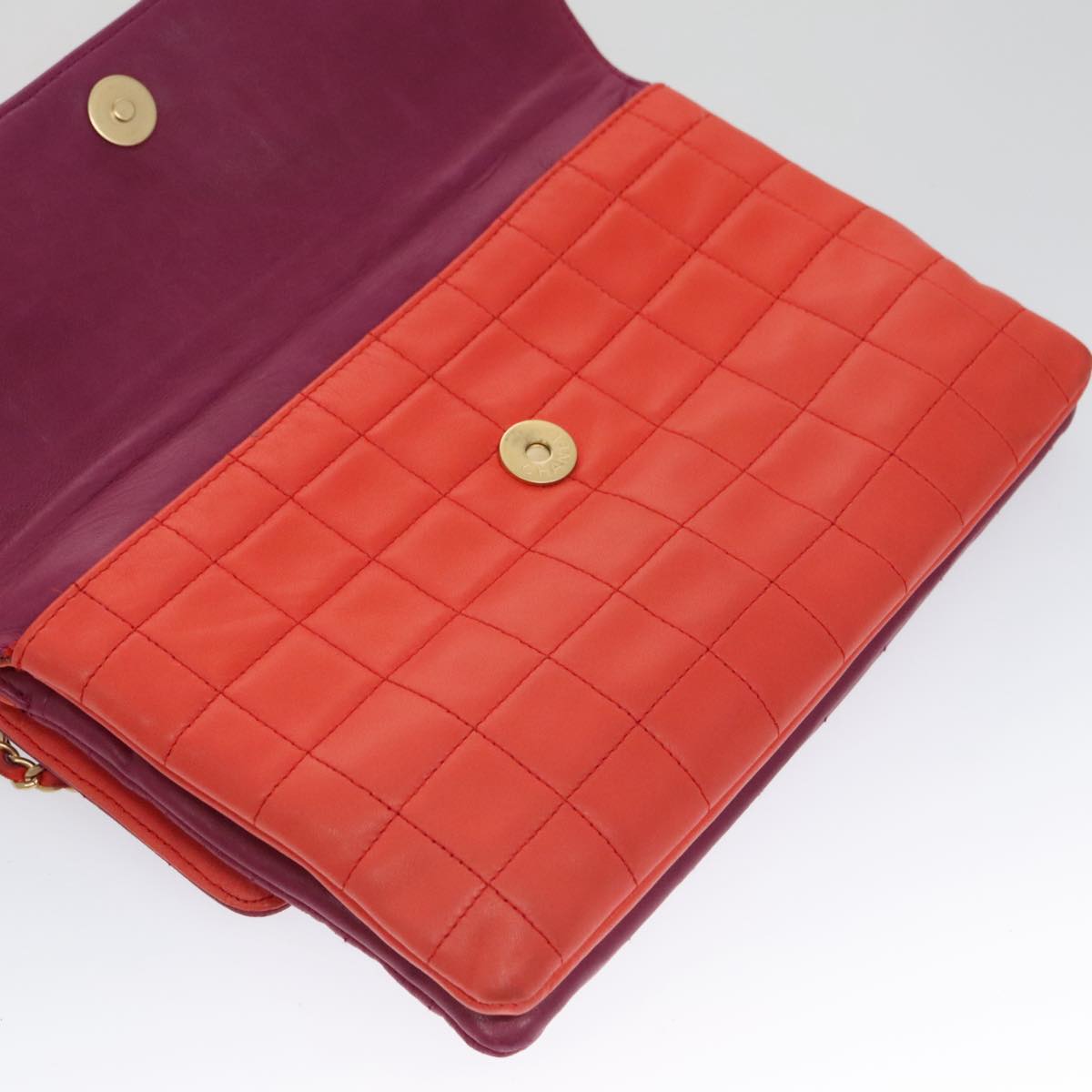 CHANEL Choco Bar Chain Hand Bag Lamb Skin Purple Pink CC Auth bs20703
