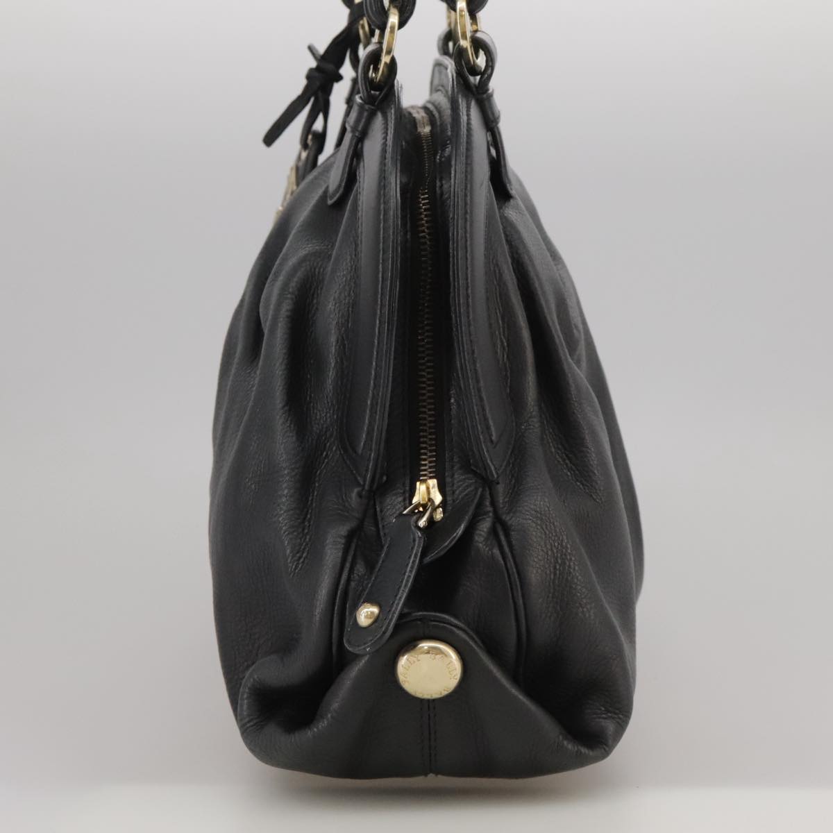 BALLY Hand Bag Leather Black Auth bs20707