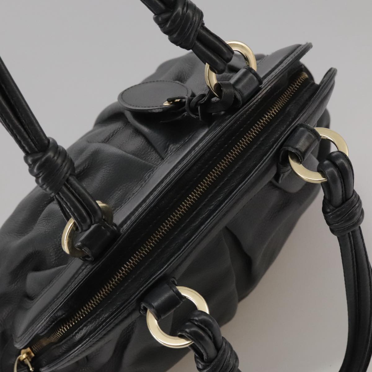BALLY Hand Bag Leather Black Auth bs20707