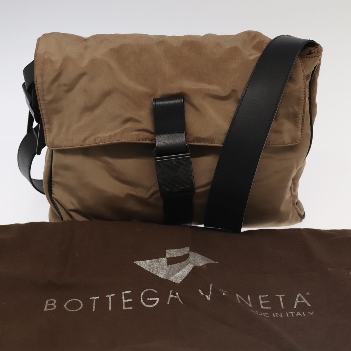 BOTTEGA VENETA Shoulder Bag Nylon Beige Black Silver Auth bs20709