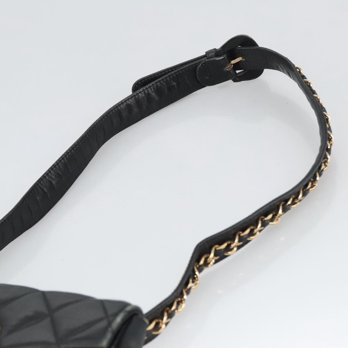 CHANEL Matelasse Chain Waist bag Lamb Skin Black Gold CC Auth bs20726