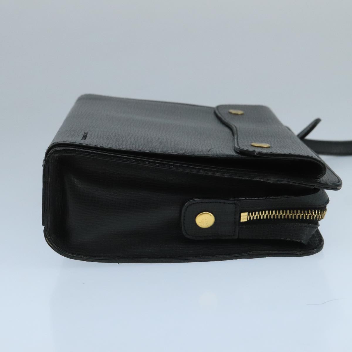 BURBERRY Clutch Bag Leather Black Gold Auth bs20738