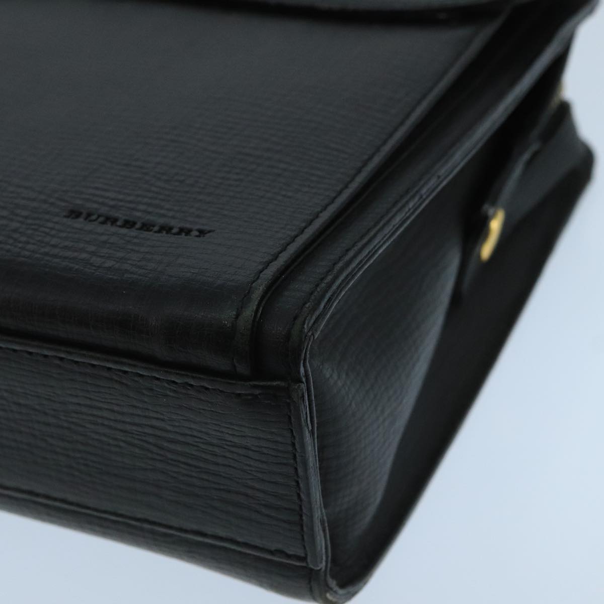 BURBERRY Clutch Bag Leather Black Gold Auth bs20738