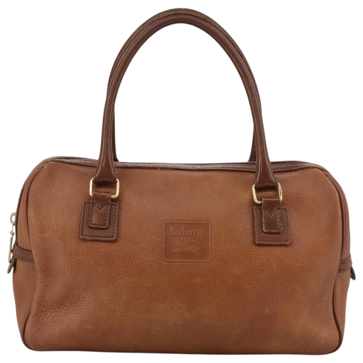 Burberrys Hand Bag Leather Brown Gold Auth bs20739