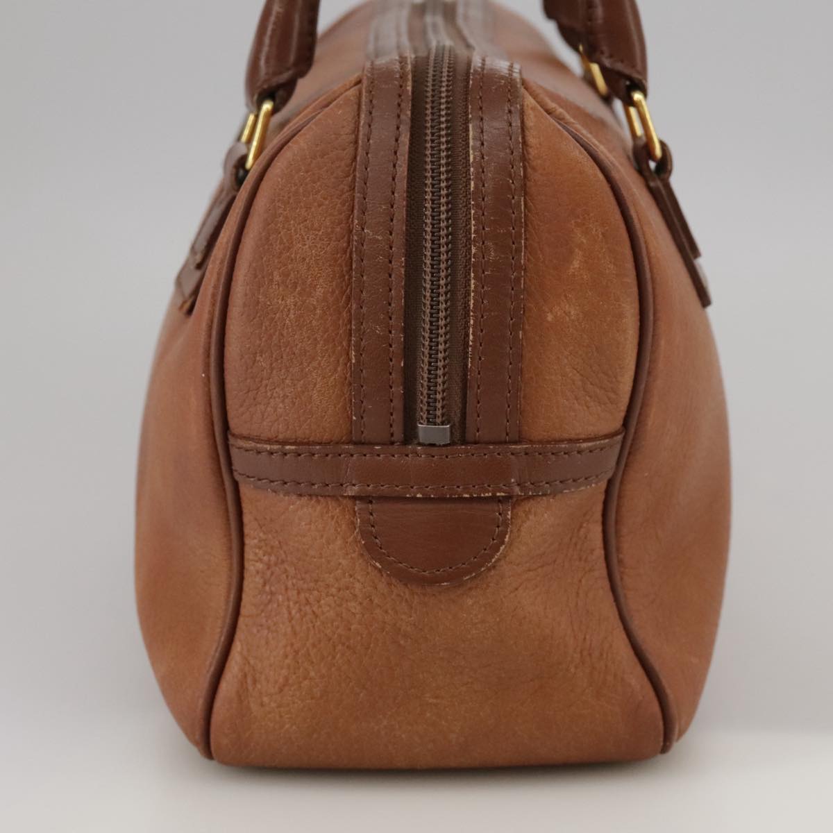 Burberrys Hand Bag Leather Brown Gold Auth bs20739