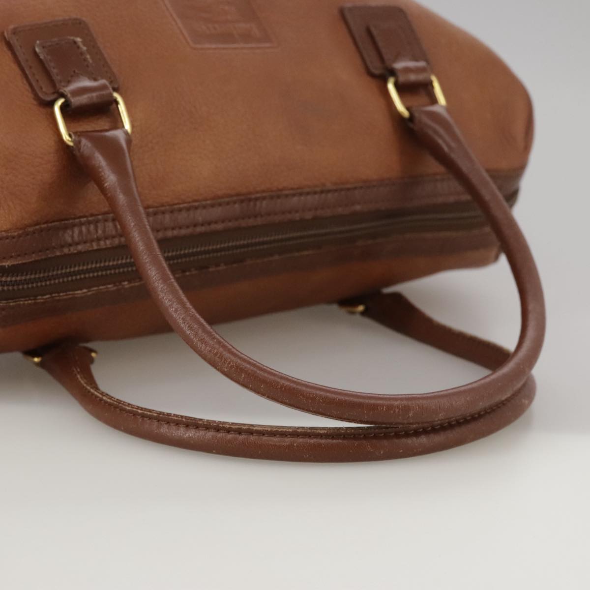 Burberrys Hand Bag Leather Brown Gold Auth bs20739