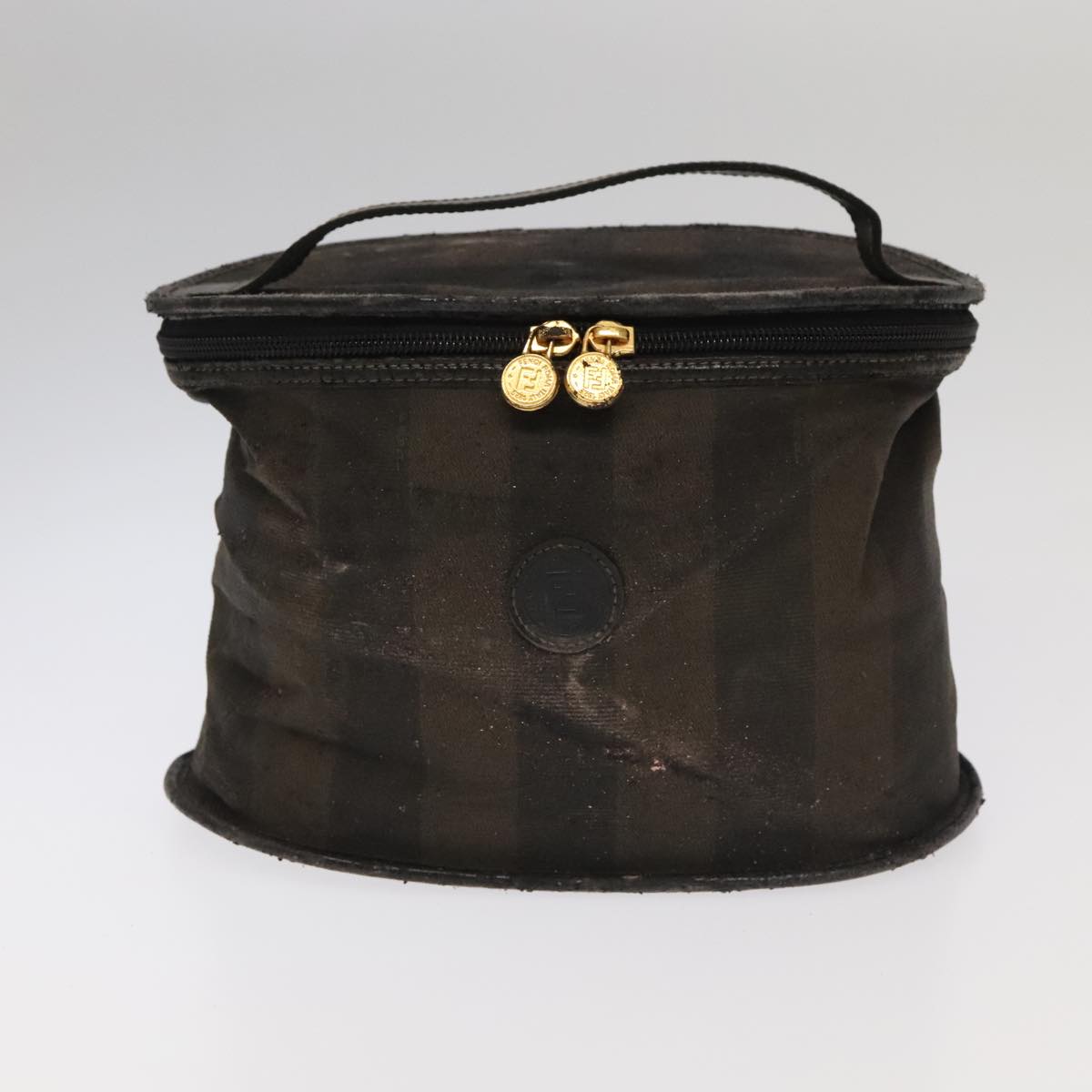 FENDI Pecan Canvas Vanity Pouch 2Set Black Brown Auth bs20764