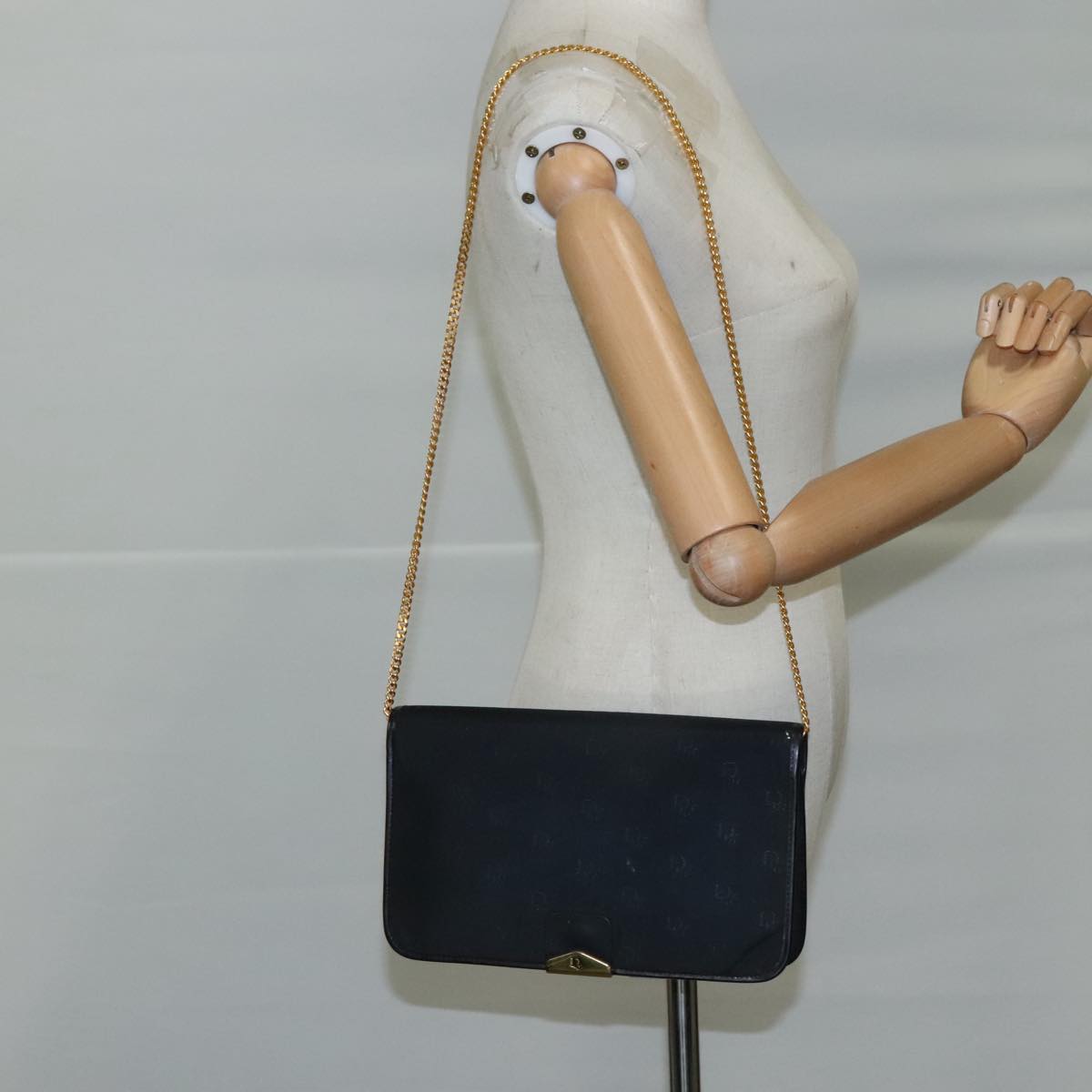 Christian Dior Chain Shoulder Bag Nylon Navy Auth bs20836