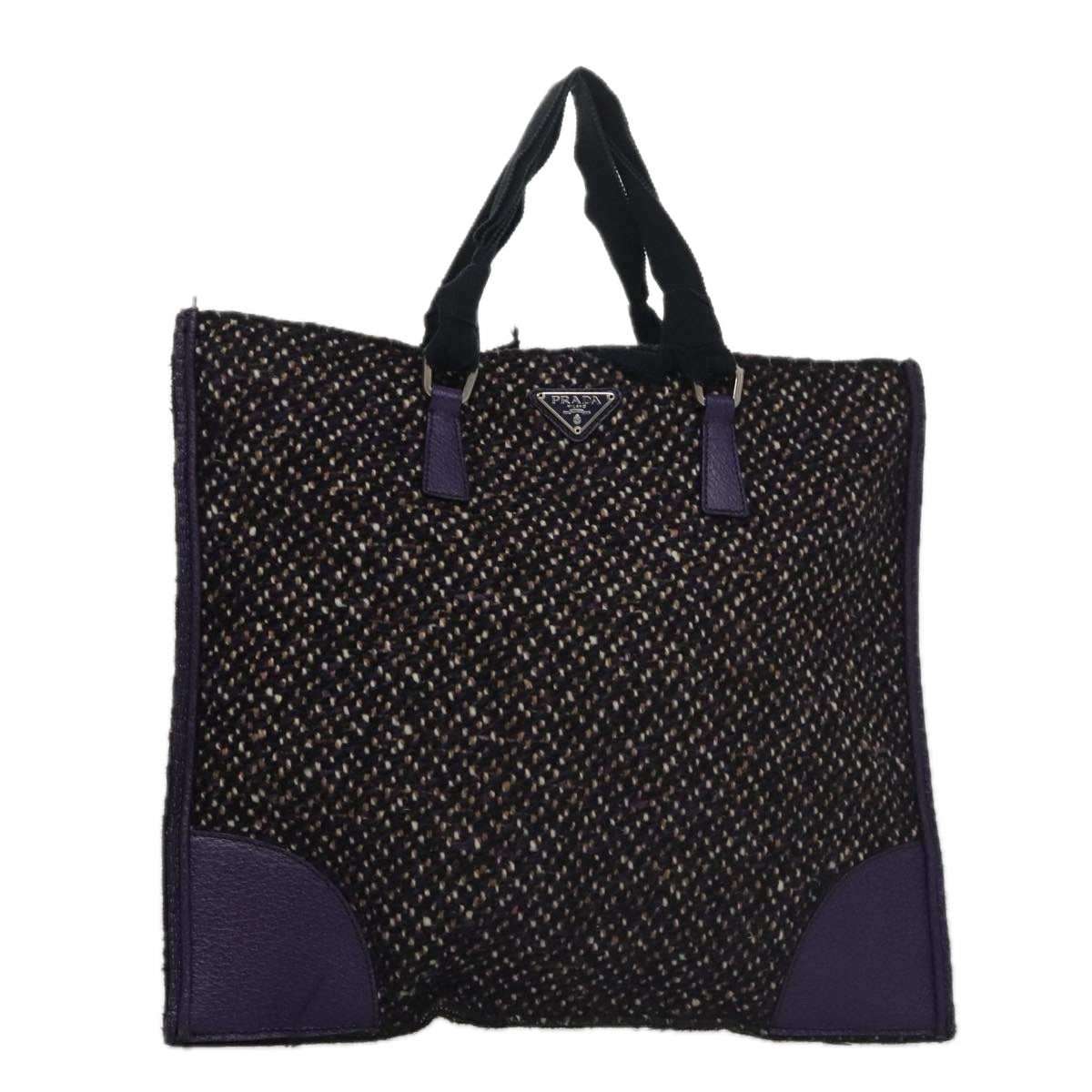 PRADA Hand Bag Wool Leather Purple Silver Auth bs20846A