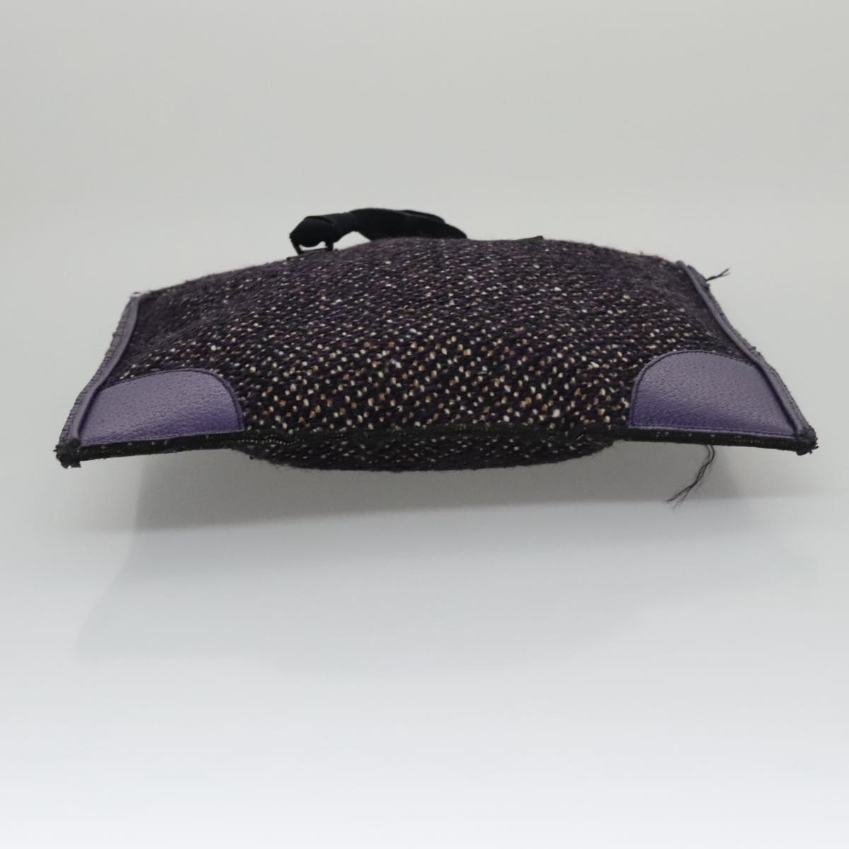 PRADA Hand Bag Wool Leather Purple Silver Auth bs20846A