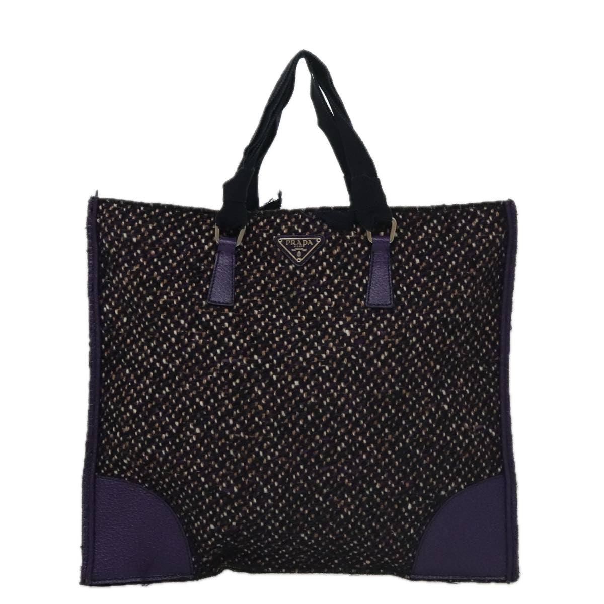 PRADA Hand Bag Wool Leather Purple Silver Auth bs20846A