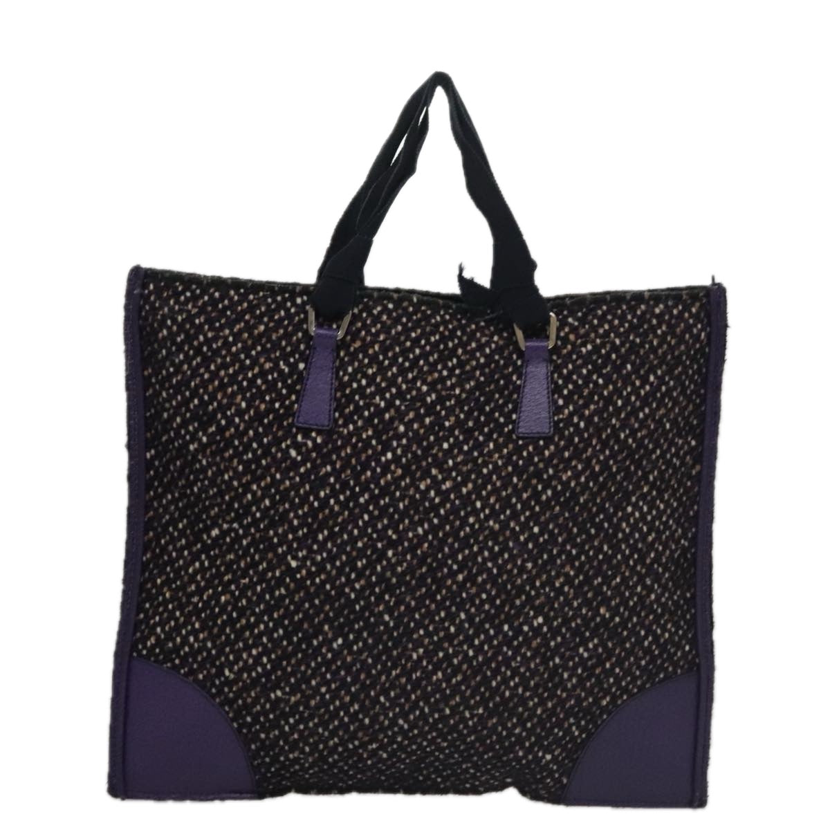 PRADA Hand Bag Wool Leather Purple Silver Auth bs20846A