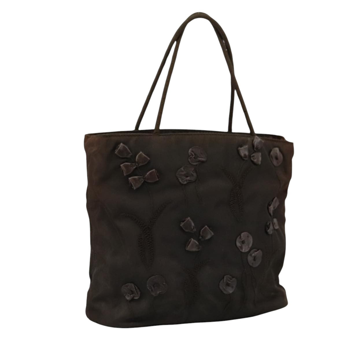 PRADA Hand Bag Nylon Brown Silver Auth bs20899