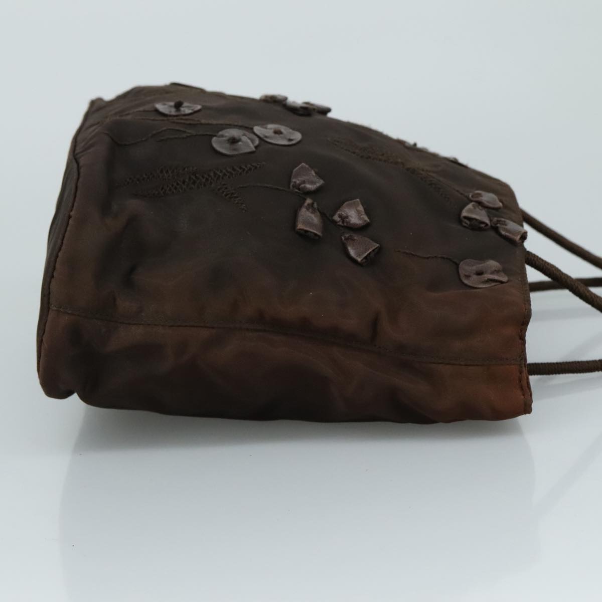 PRADA Hand Bag Nylon Brown Silver Auth bs20899
