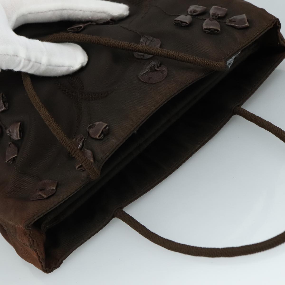 PRADA Hand Bag Nylon Brown Silver Auth bs20899