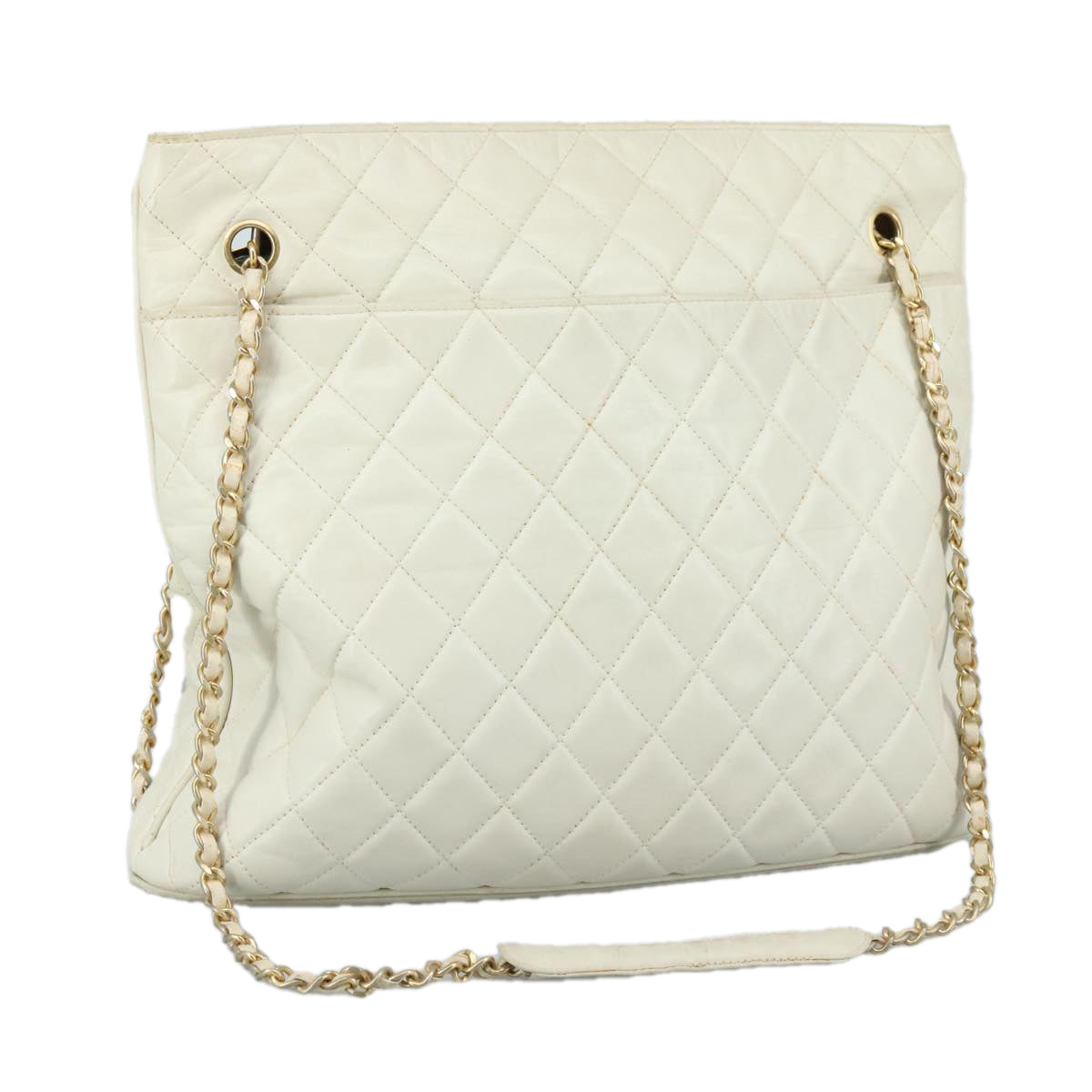 CHANEL Matelasse Chain Shoulder Bag Leather White Gold CC Auth bs20903