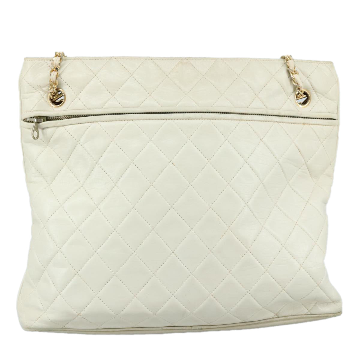 CHANEL Matelasse Chain Shoulder Bag Leather White Gold CC Auth bs20903