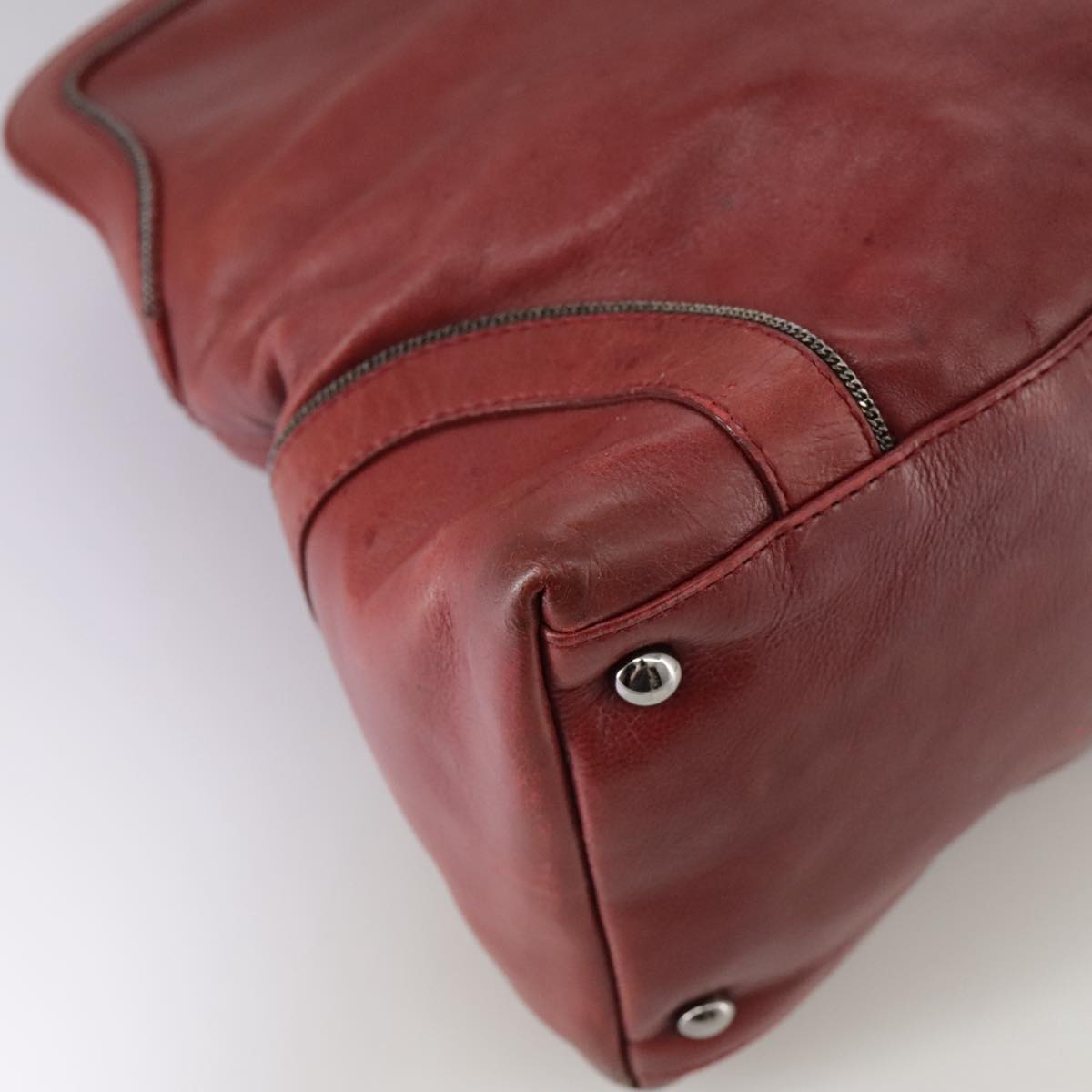 CHANEL COCO Mark Hand Bag Leather Red Silver CC Auth bs20904