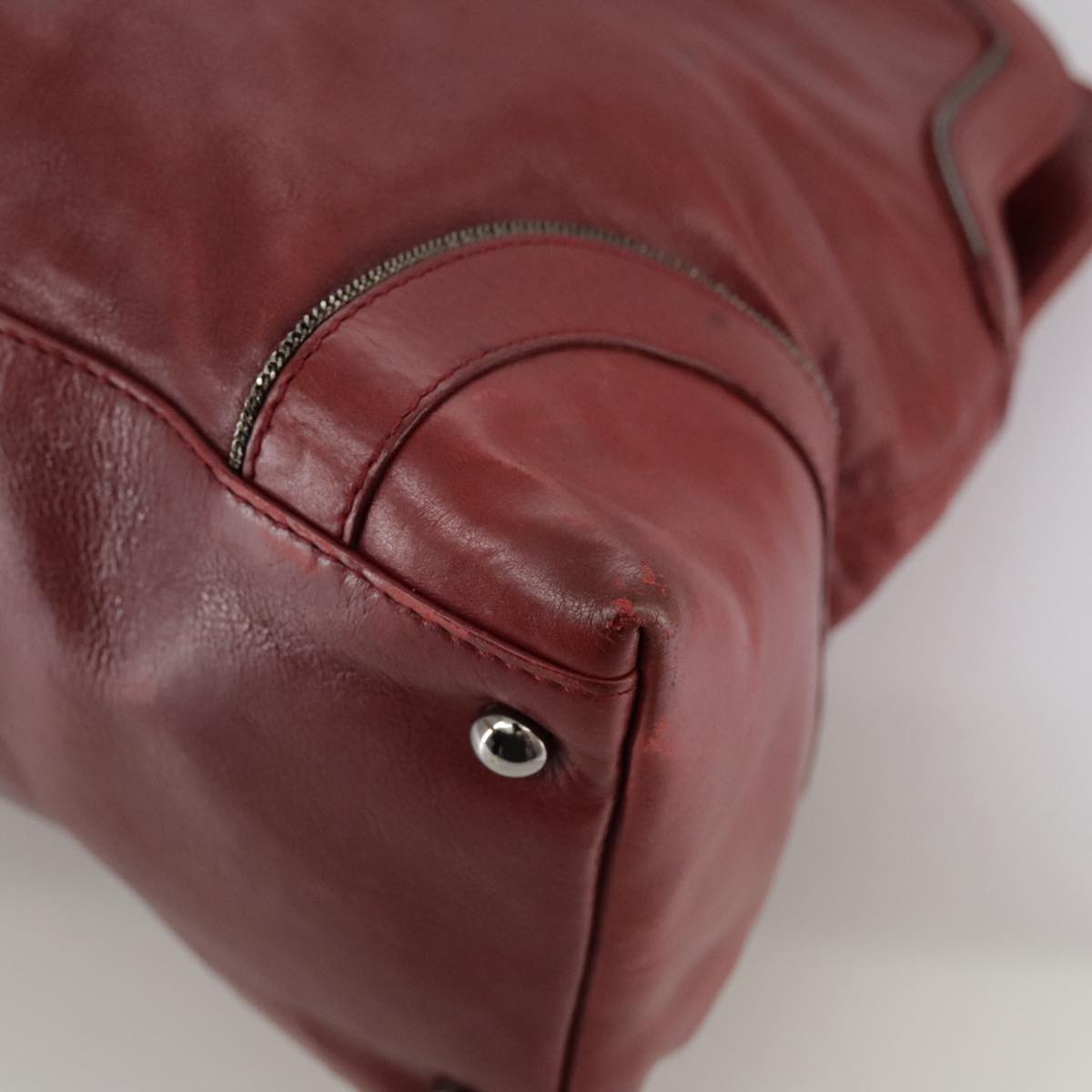 CHANEL COCO Mark Hand Bag Leather Red Silver CC Auth bs20904