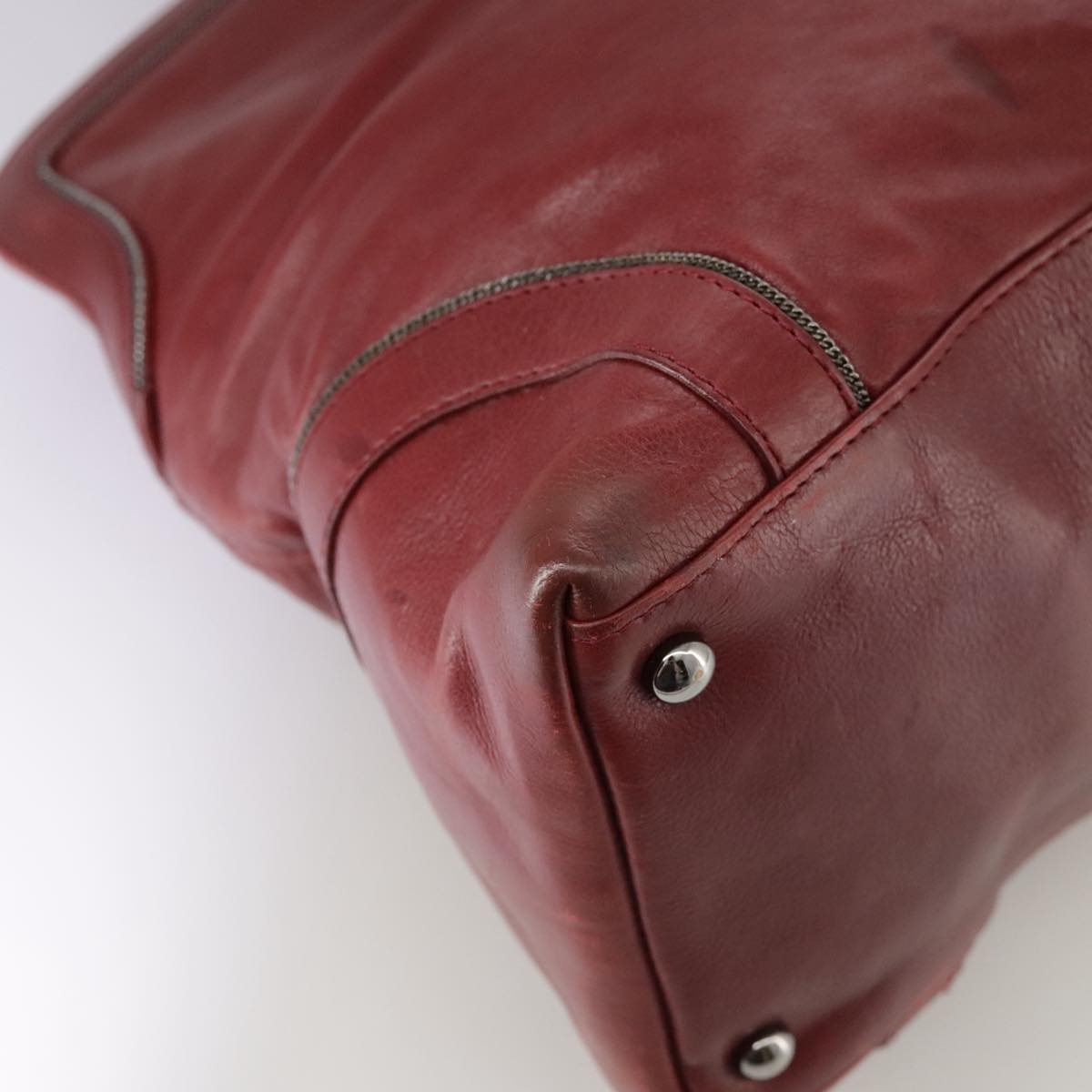 CHANEL COCO Mark Hand Bag Leather Red Silver CC Auth bs20904