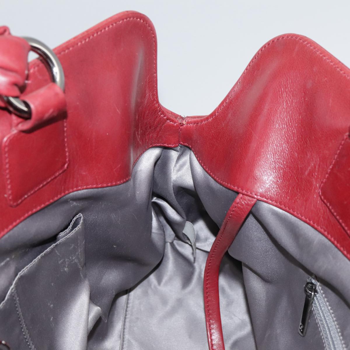 CHANEL COCO Mark Hand Bag Leather Red Silver CC Auth bs20904