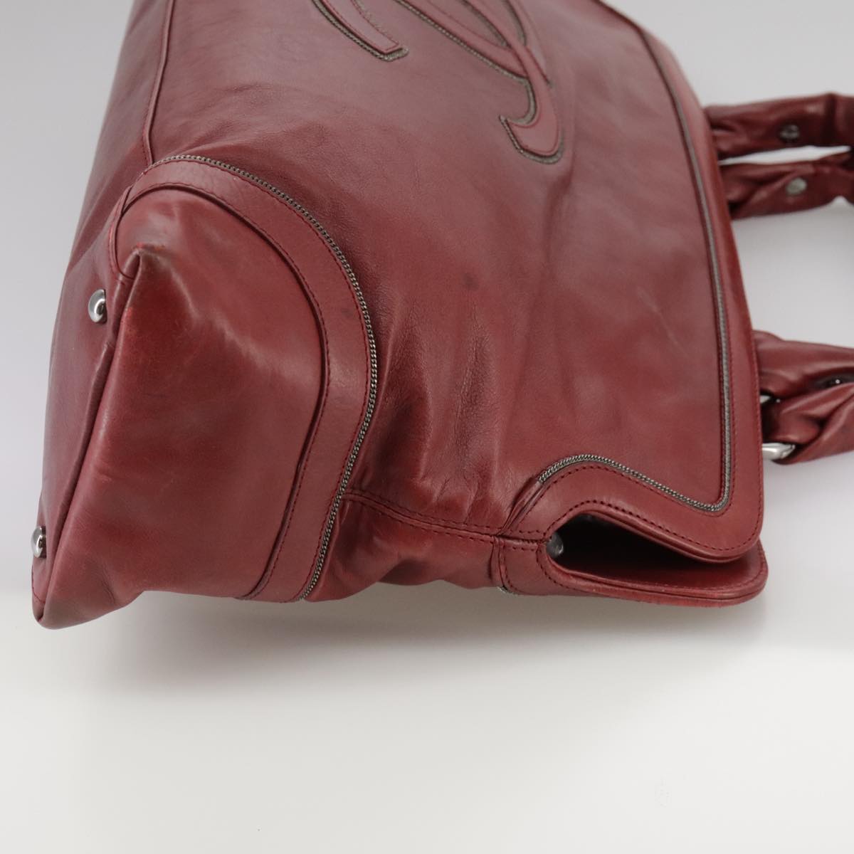 CHANEL COCO Mark Hand Bag Leather Red Silver CC Auth bs20904