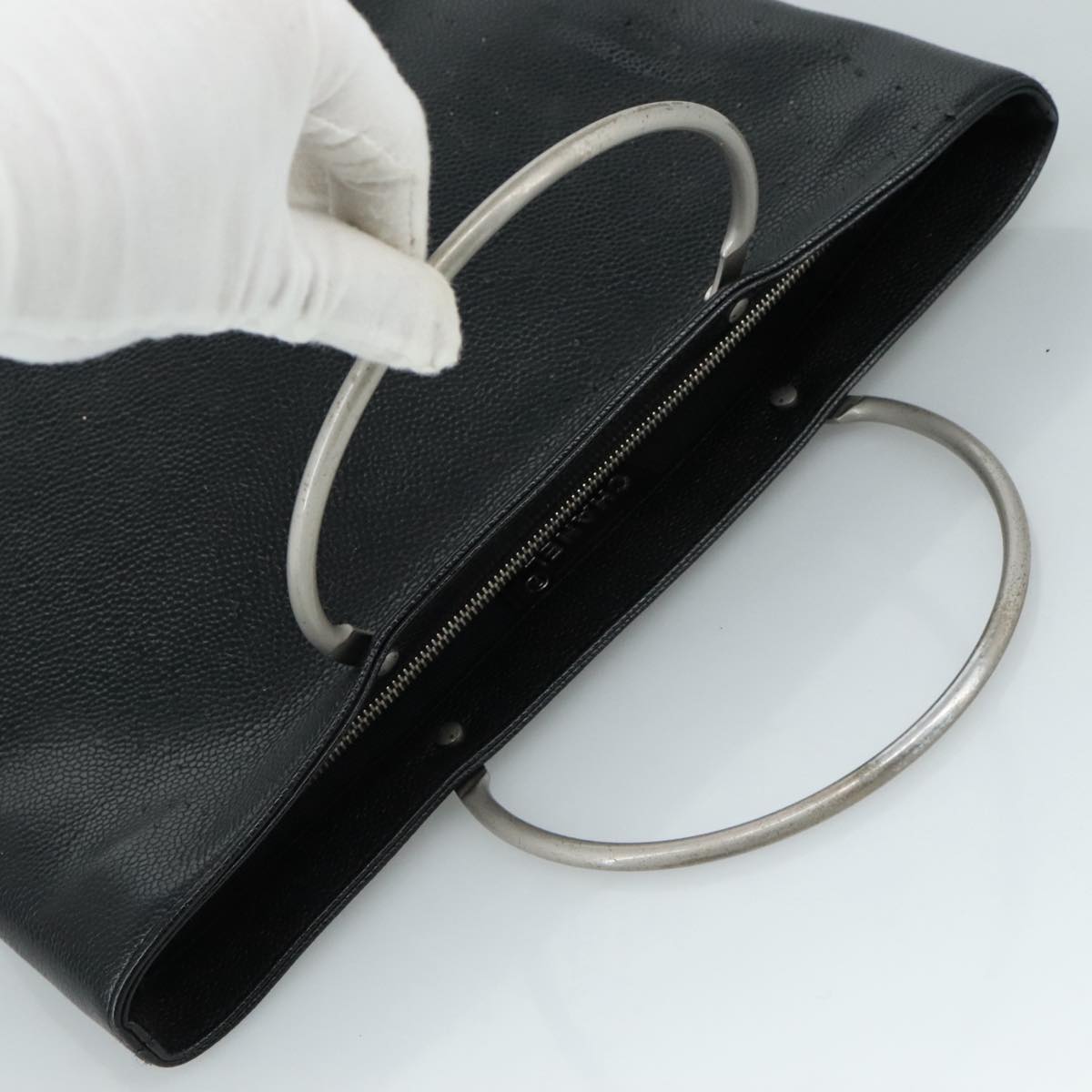 CHANEL Hand Bag Caviar Skin Black CC Auth bs20918