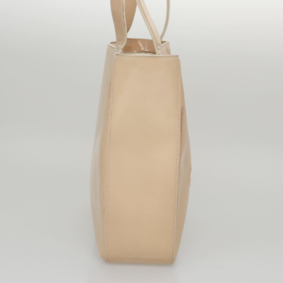 CHANEL Tote Bag Enamel Beige Gold CC Auth bs20922