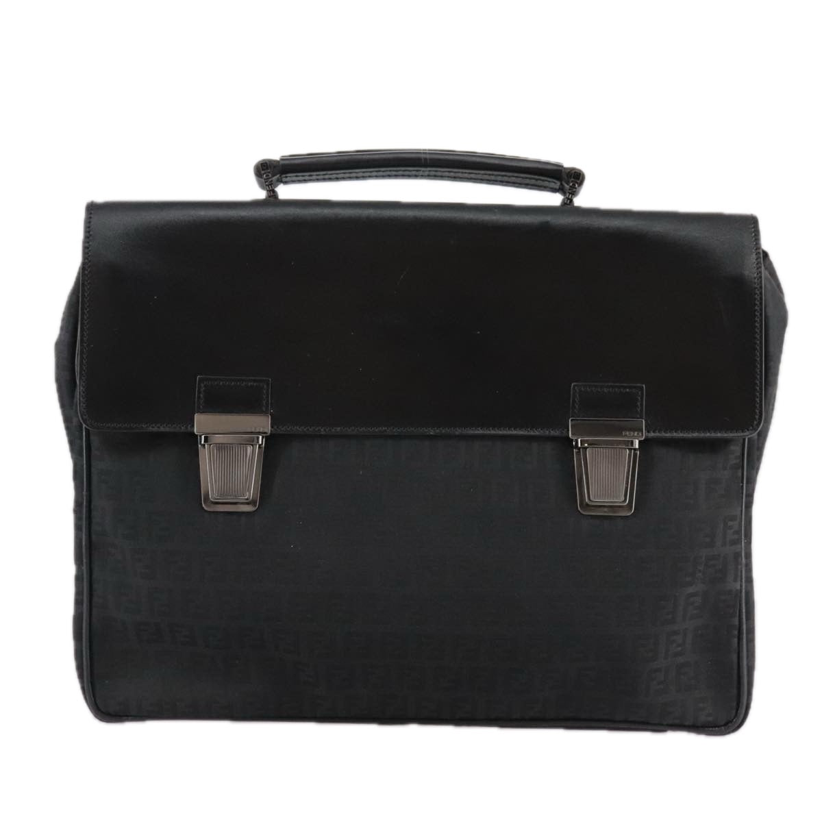 FENDI Zucchino Canvas Business Bag Black Auth bs20925