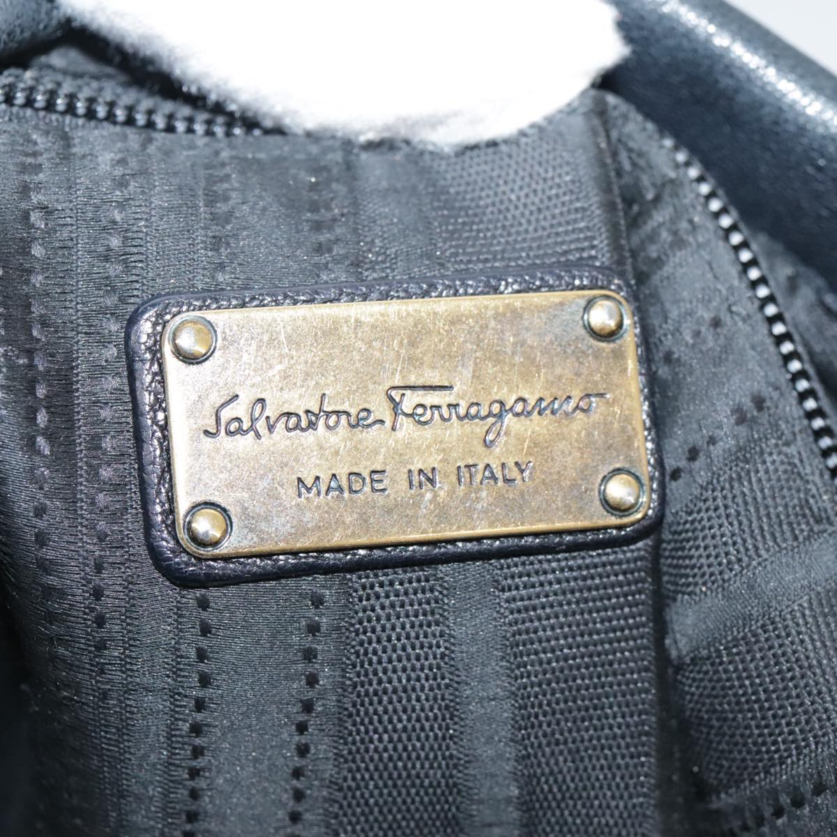 Salvatore Ferragamo Vala Hand Bag Leather 2way Black Gold Auth bs20937