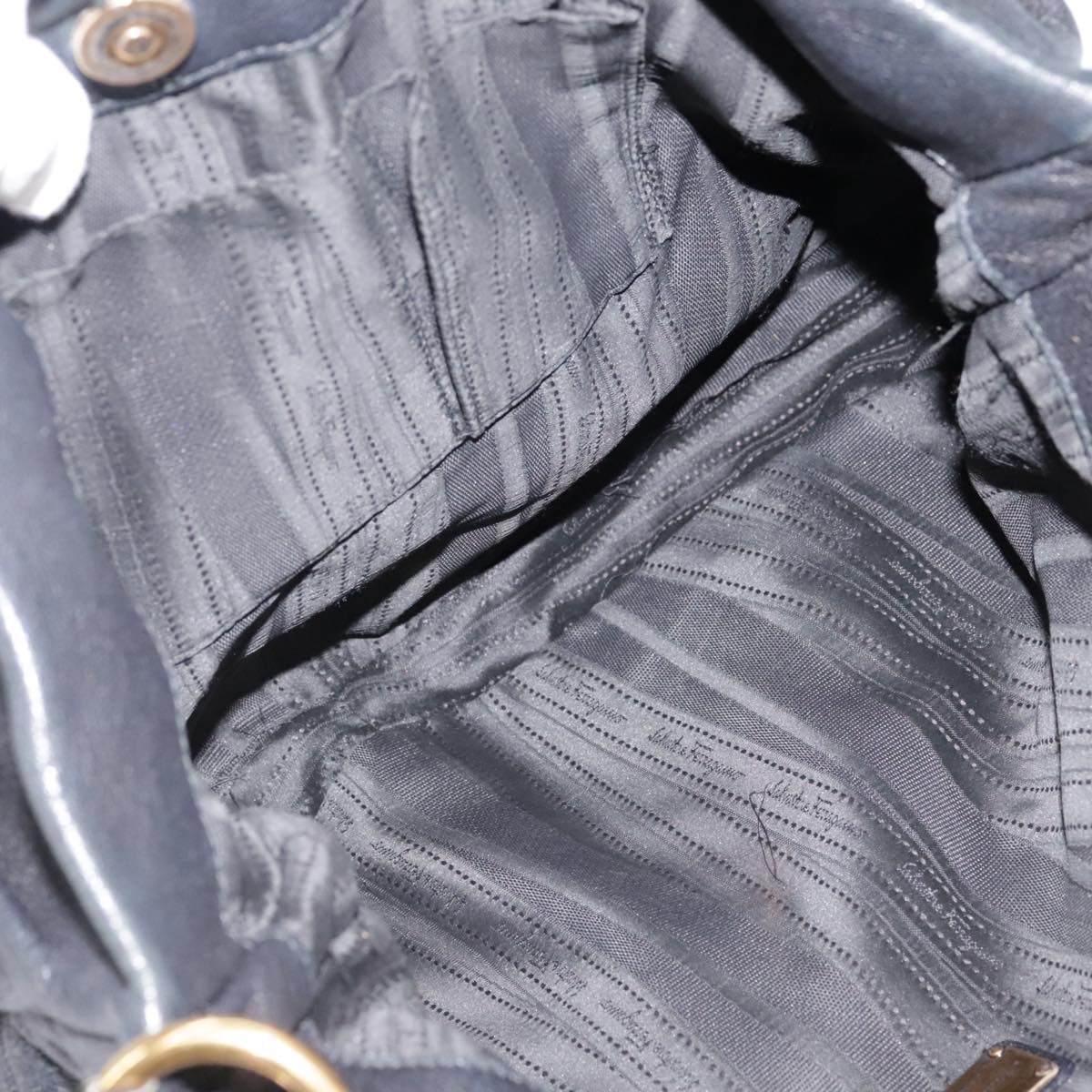 Salvatore Ferragamo Vala Hand Bag Leather 2way Black Gold Auth bs20937