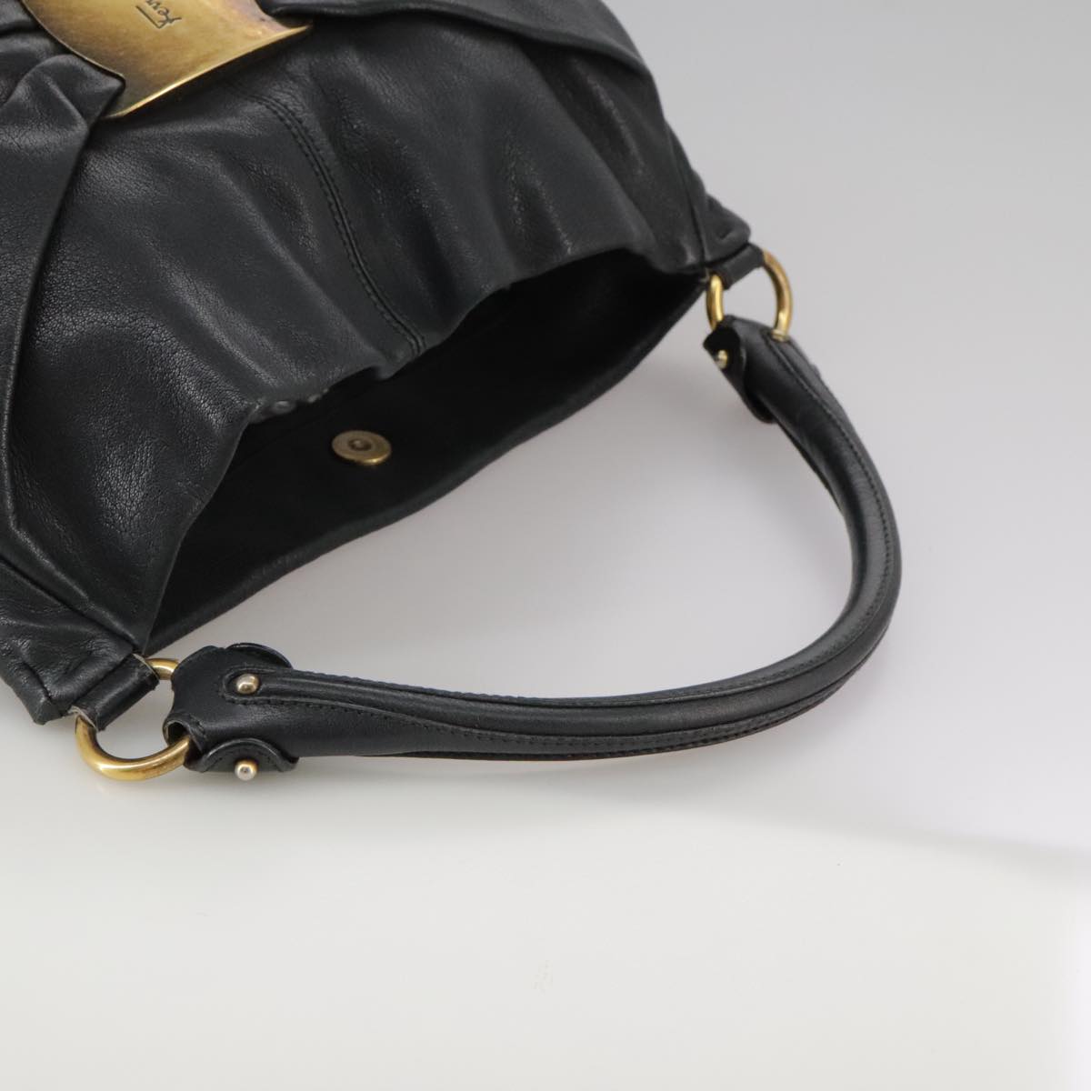Salvatore Ferragamo Vala Hand Bag Leather 2way Black Gold Auth bs20937