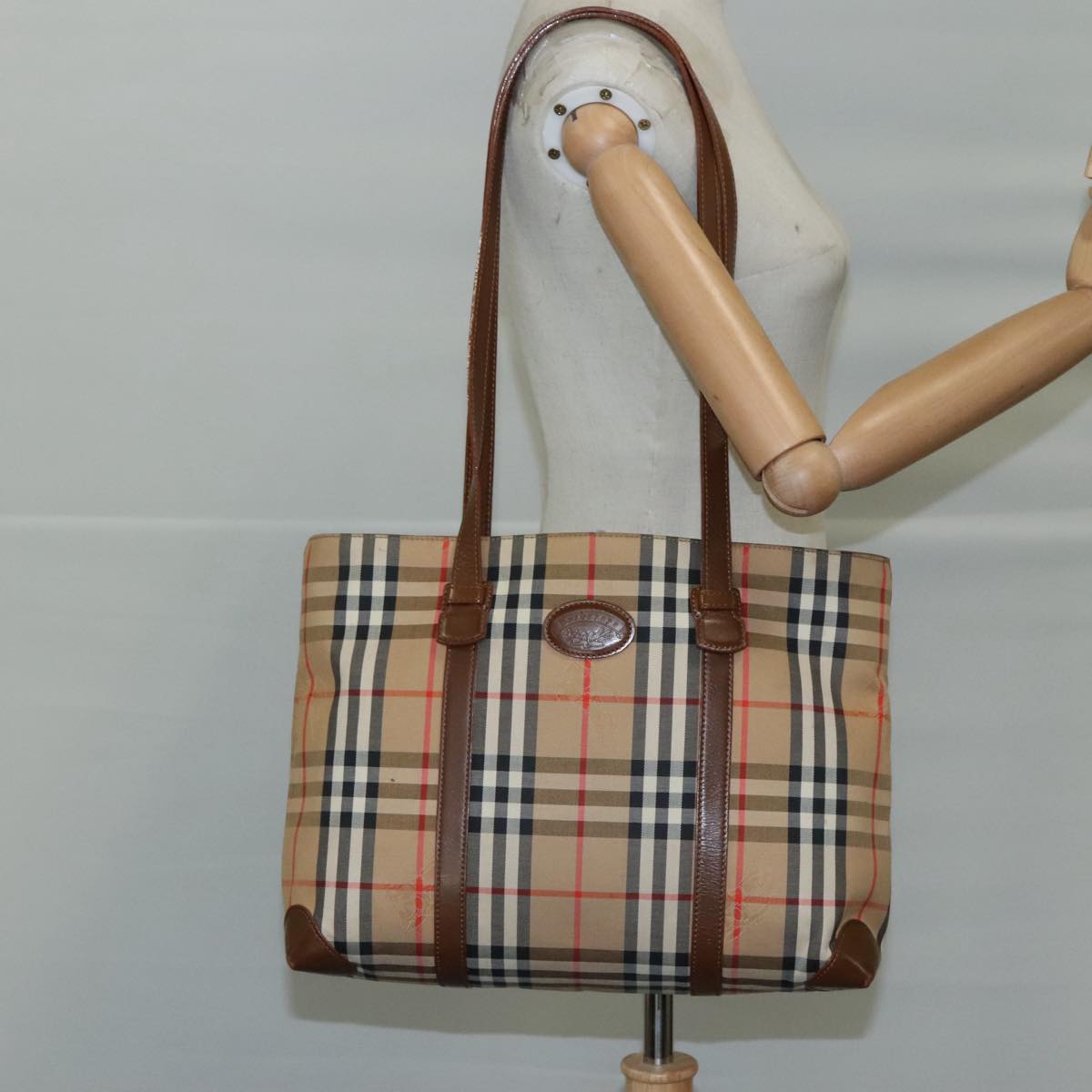 Burberrys Nova Check Tote Bag Canvas Leather Beige Auth bs20941