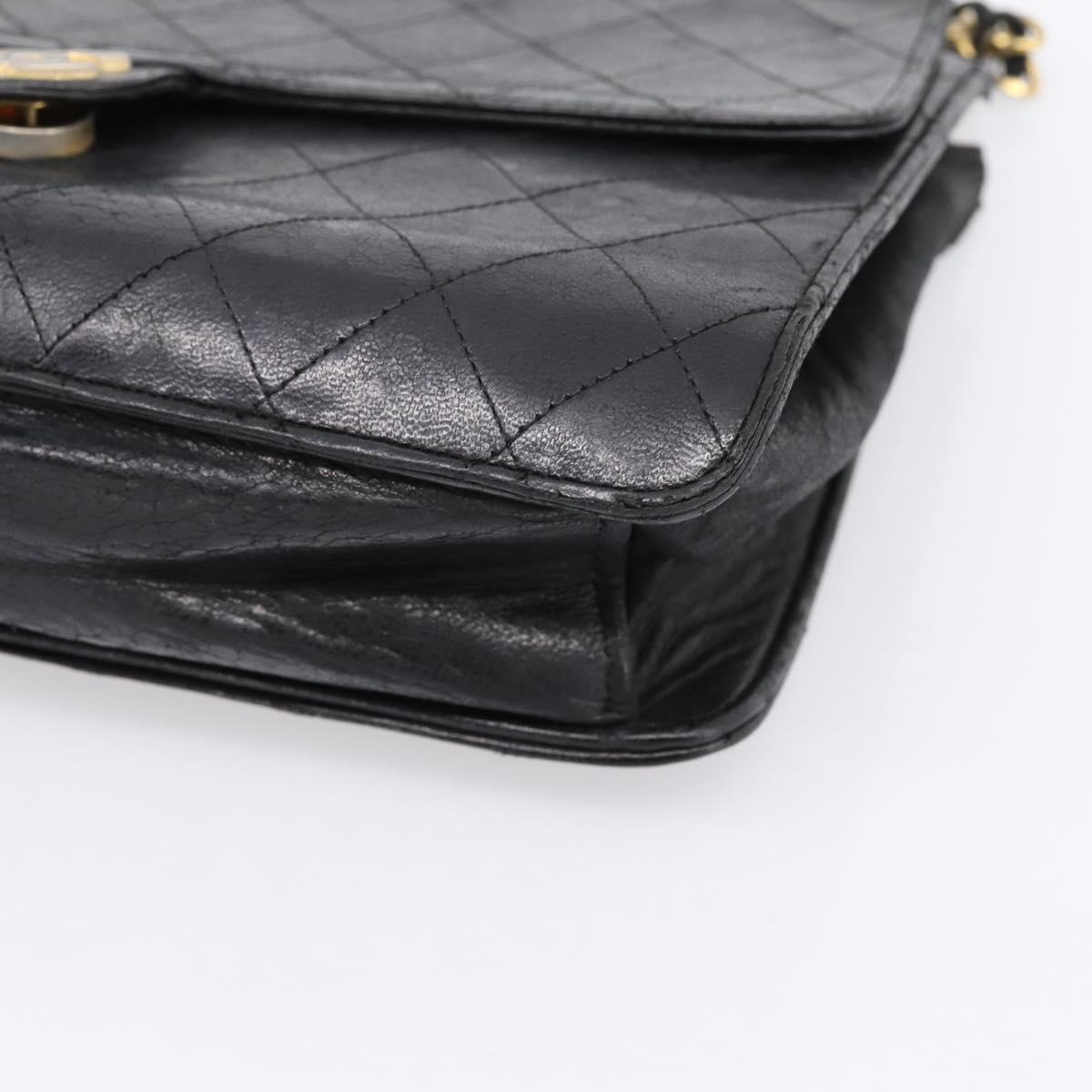 CHANEL Matelasse Chain Shoulder Bag Lamb Skin Black CC Auth bs20976