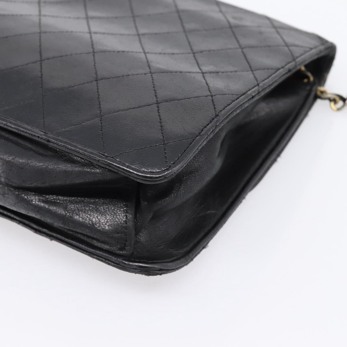 CHANEL Matelasse Chain Shoulder Bag Lamb Skin Black CC Auth bs20976