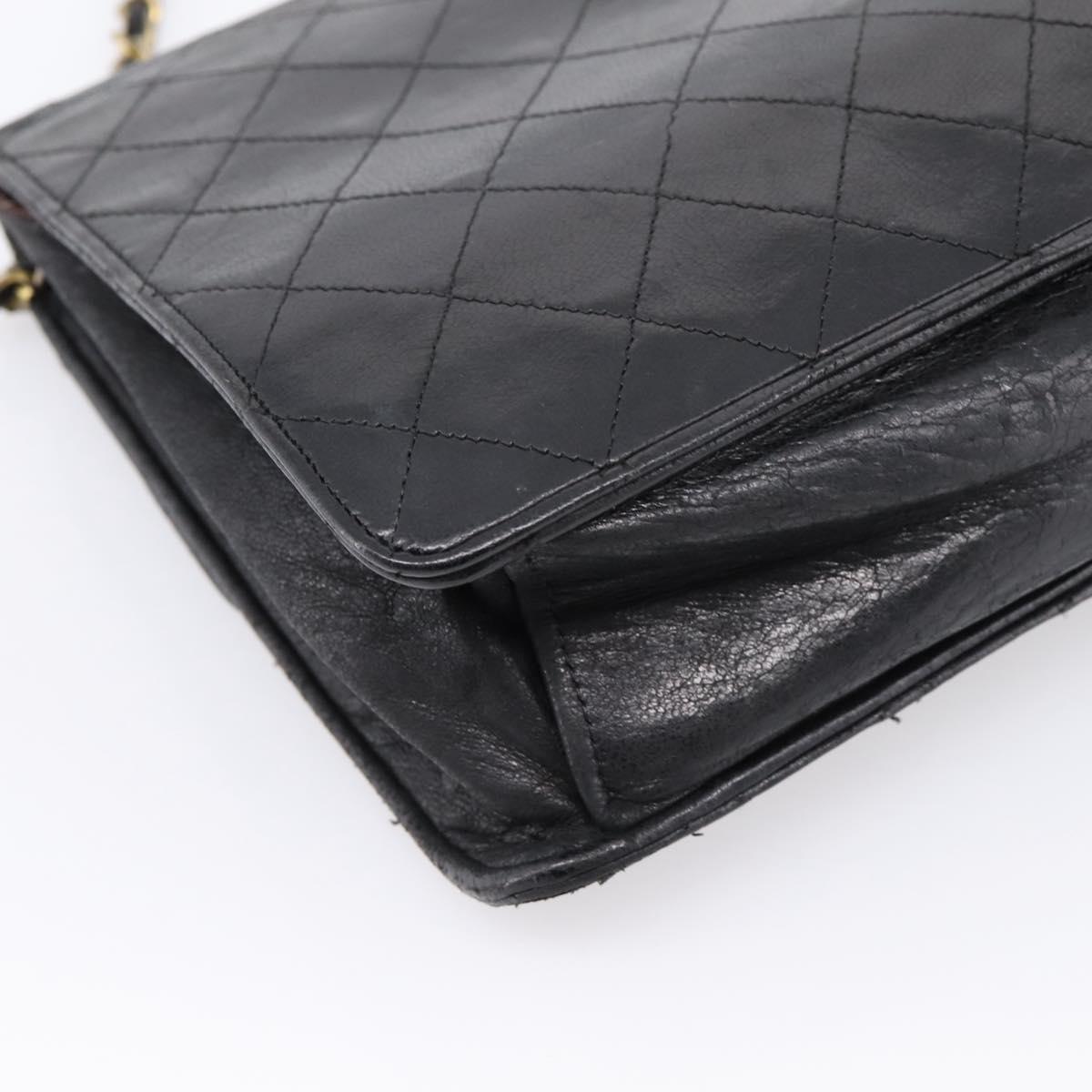 CHANEL Matelasse Chain Shoulder Bag Lamb Skin Black CC Auth bs20976