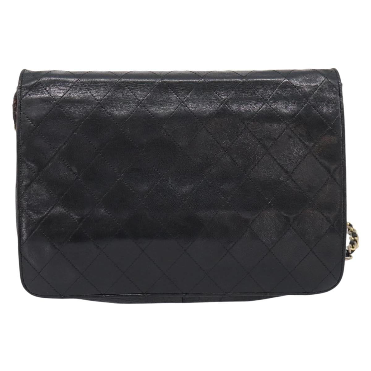 CHANEL Matelasse Chain Shoulder Bag Lamb Skin Black CC Auth bs20976