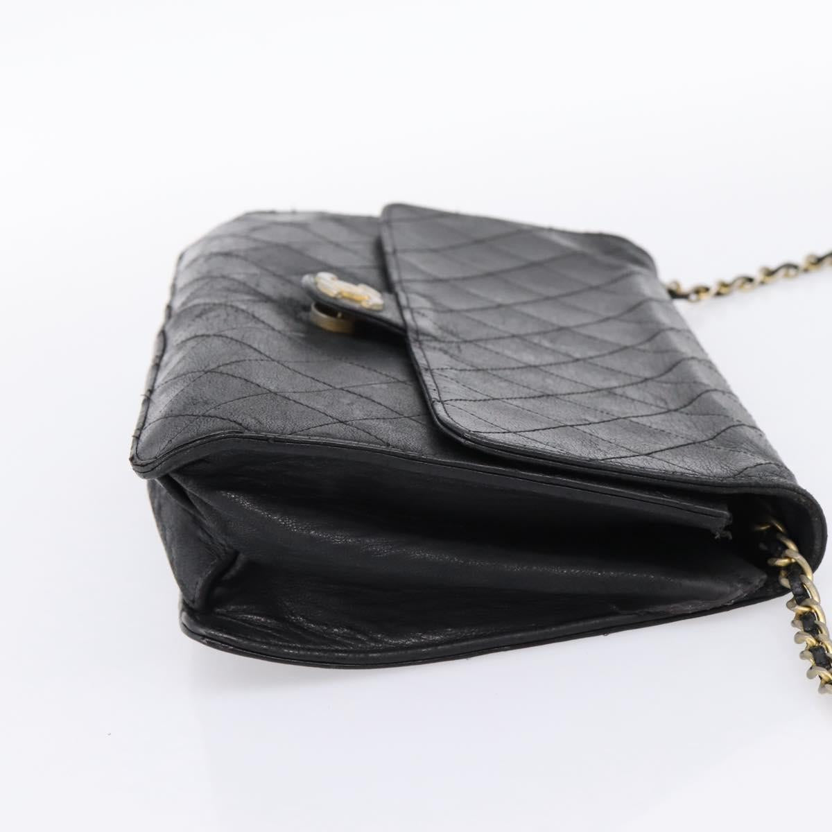 CHANEL Matelasse Chain Shoulder Bag Lamb Skin Black CC Auth bs20976
