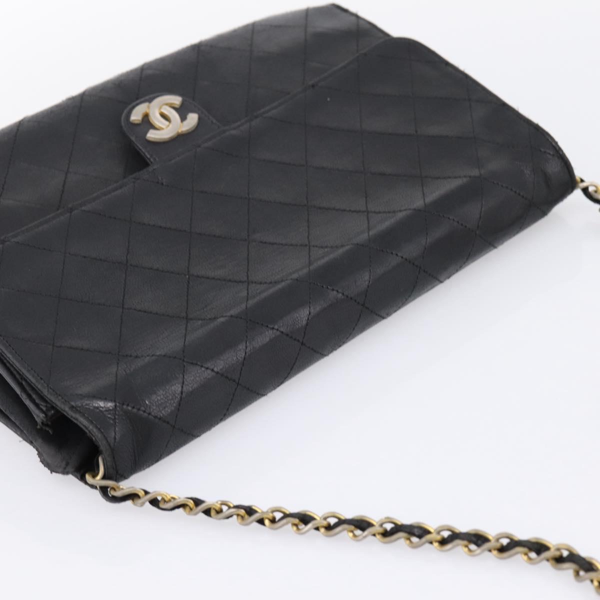 CHANEL Matelasse Chain Shoulder Bag Lamb Skin Black CC Auth bs20976